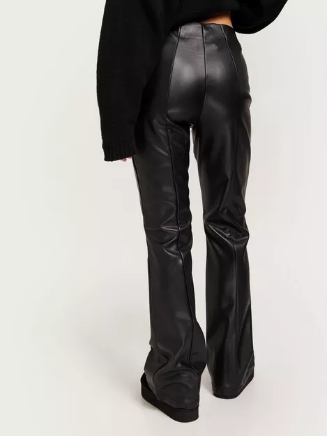 Bershka Faux Leather Flared Pants in Black