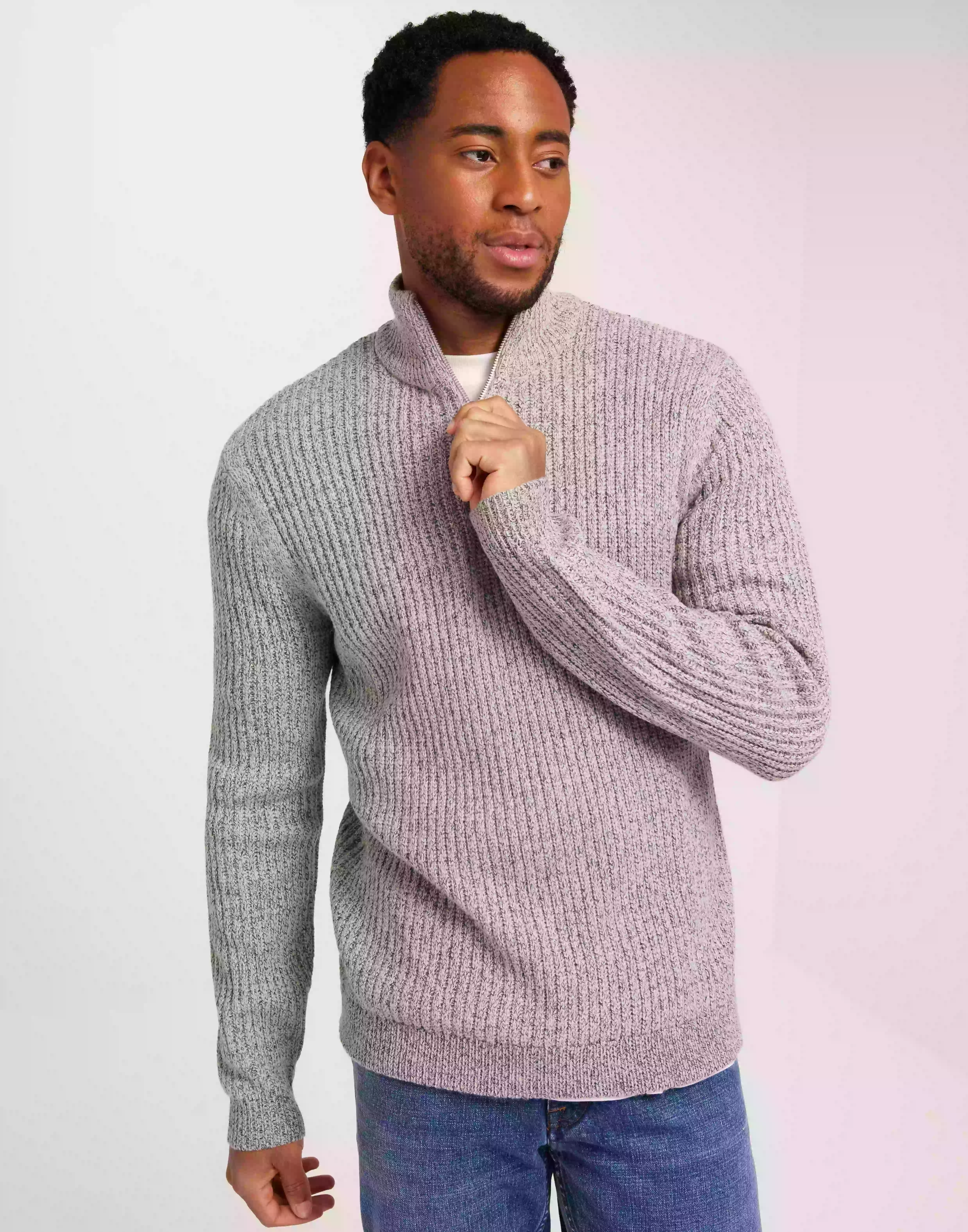 Only & Sons Onsmalaki Reg 7 Half Zip Knit Strikkegensere Silver Lining