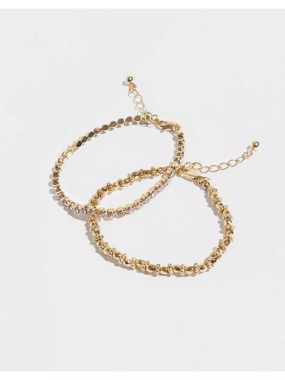 Pieces Fpjone s 2-Pack Bracelet Plated Armbånd Gold Colour Clear Stones