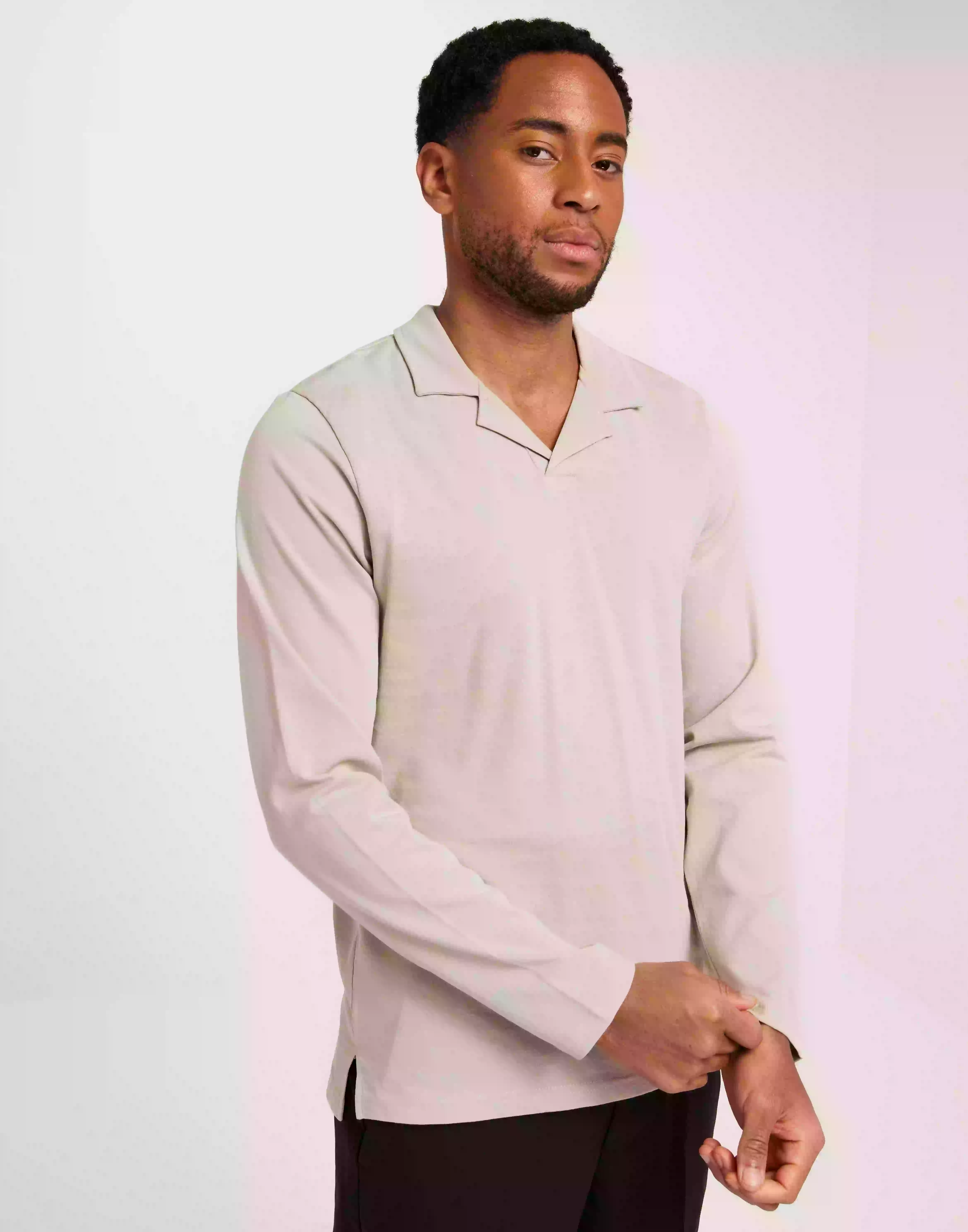 Only & Sons Onsbrody Reg Split Neck Ls Polo Langermet poloskjorte Silver Lining