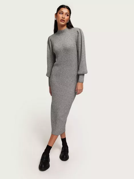 Grey PUFF L/S Buy E Melange Only DRESS Medium - ONLKATIA SLIT LONG