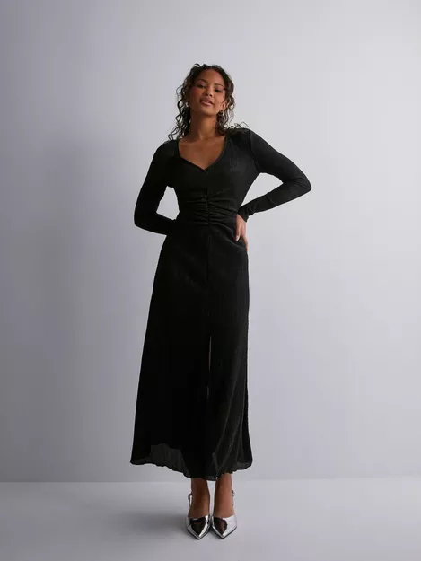 Black Buy SHINE Shine Black JRS L/S Only DRESS - V-NECK ONLACE