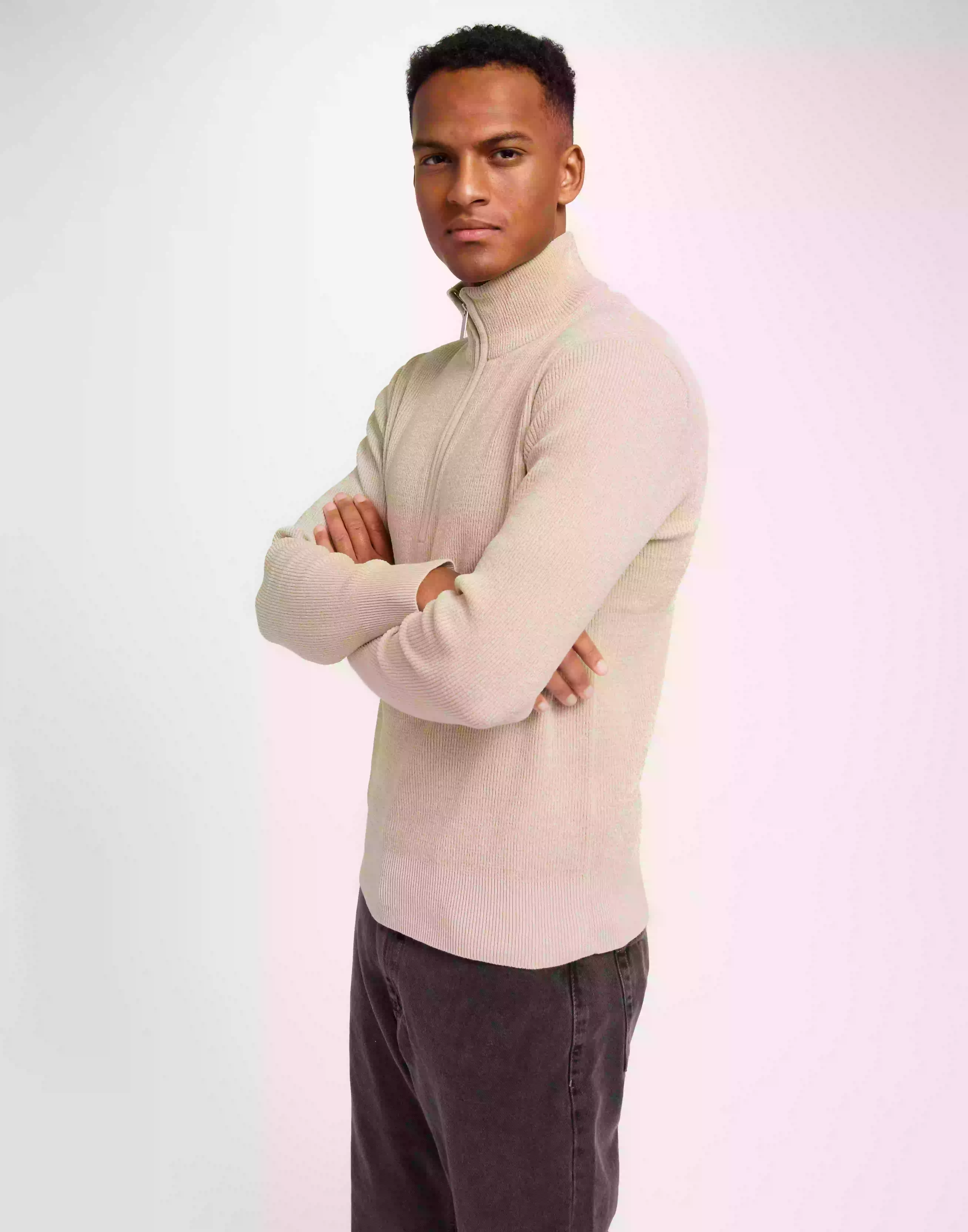 Selected Homme Slhrodney Ls High Neck Half Zip W Strikkegensere Oatmeal