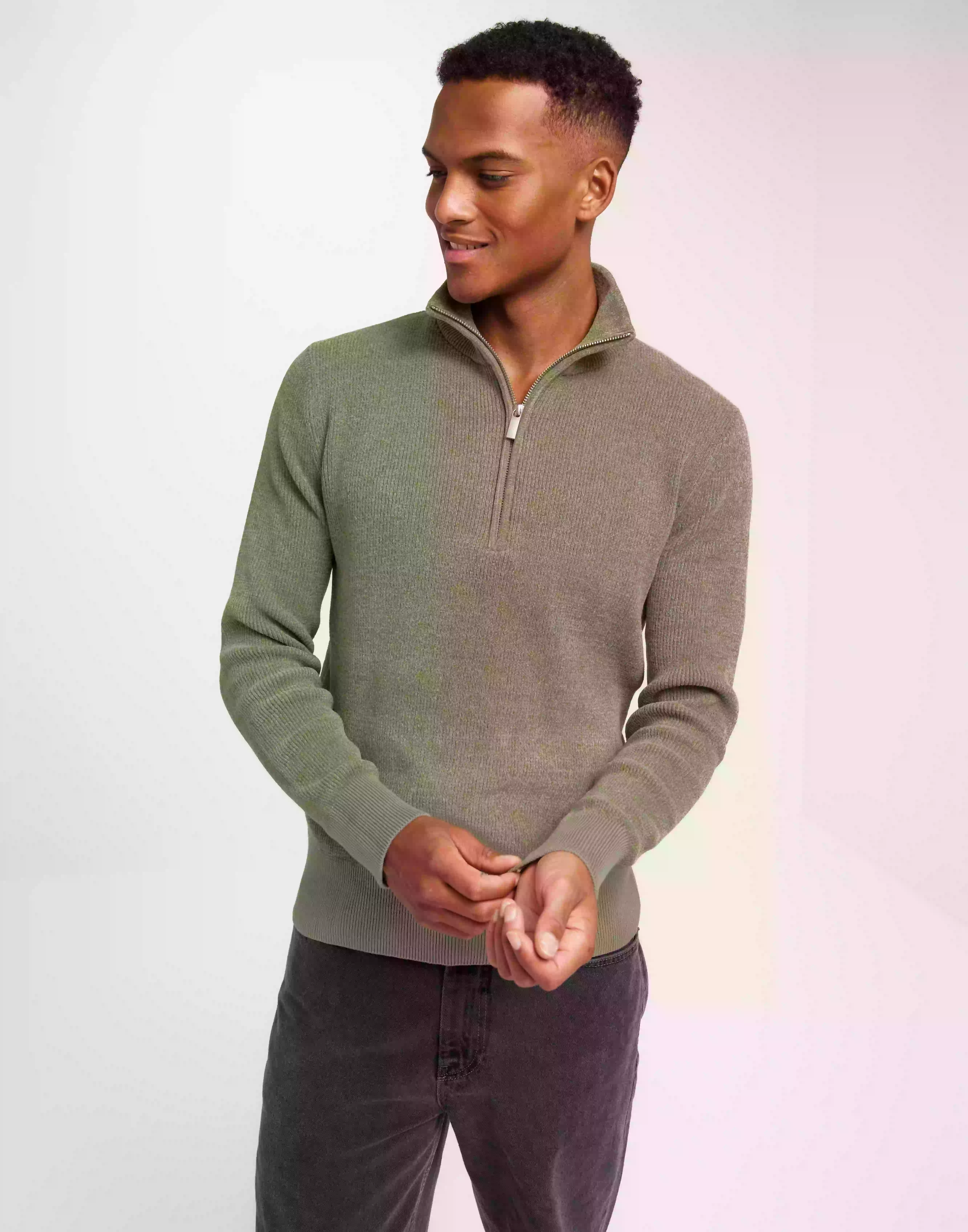 Selected Homme Slhrodney Ls High Neck Half Zip W Stickade tröjor Vetiver