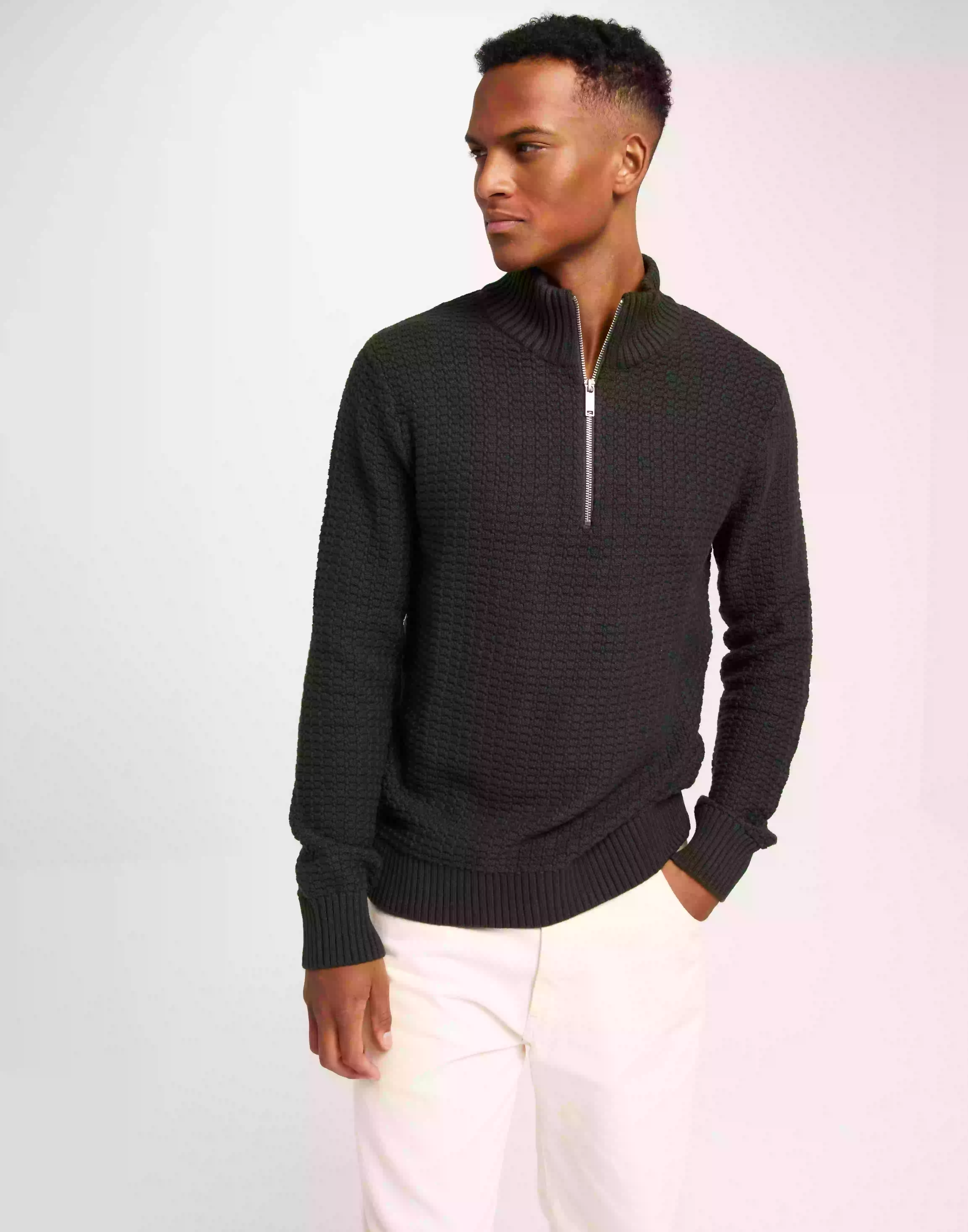 Selected Homme Slhthim Ls Knit Structure Half Zip Strikkegensere Rosin