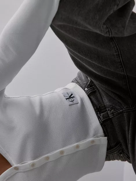 Køb Calvin Klein Jeans WOVEN LABEL RIB LS CARDIGAN - Bright White