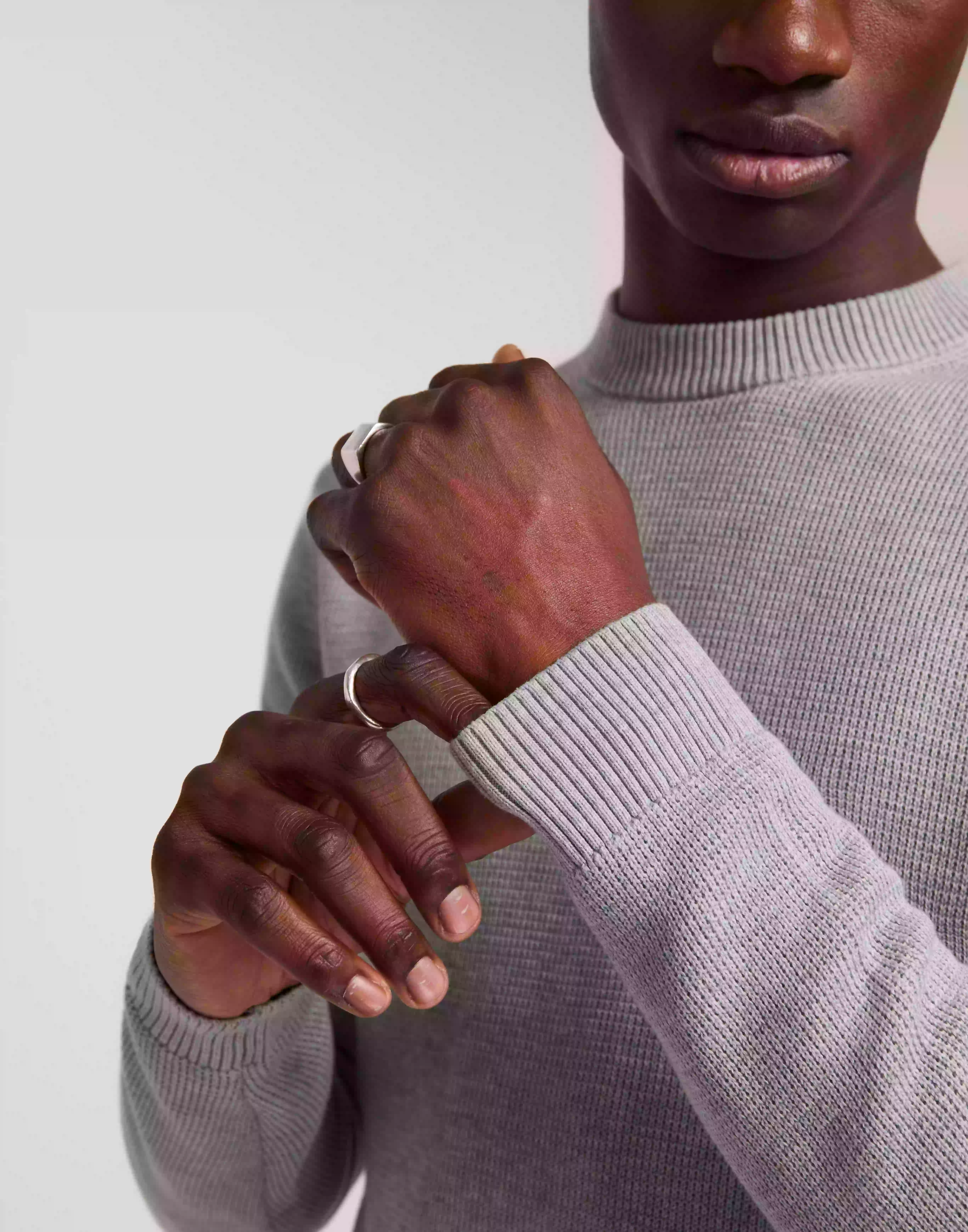 Selected Homme Slhdane Ls Knit Structure Crew Neck Strikkegensere Light Grey Melange
