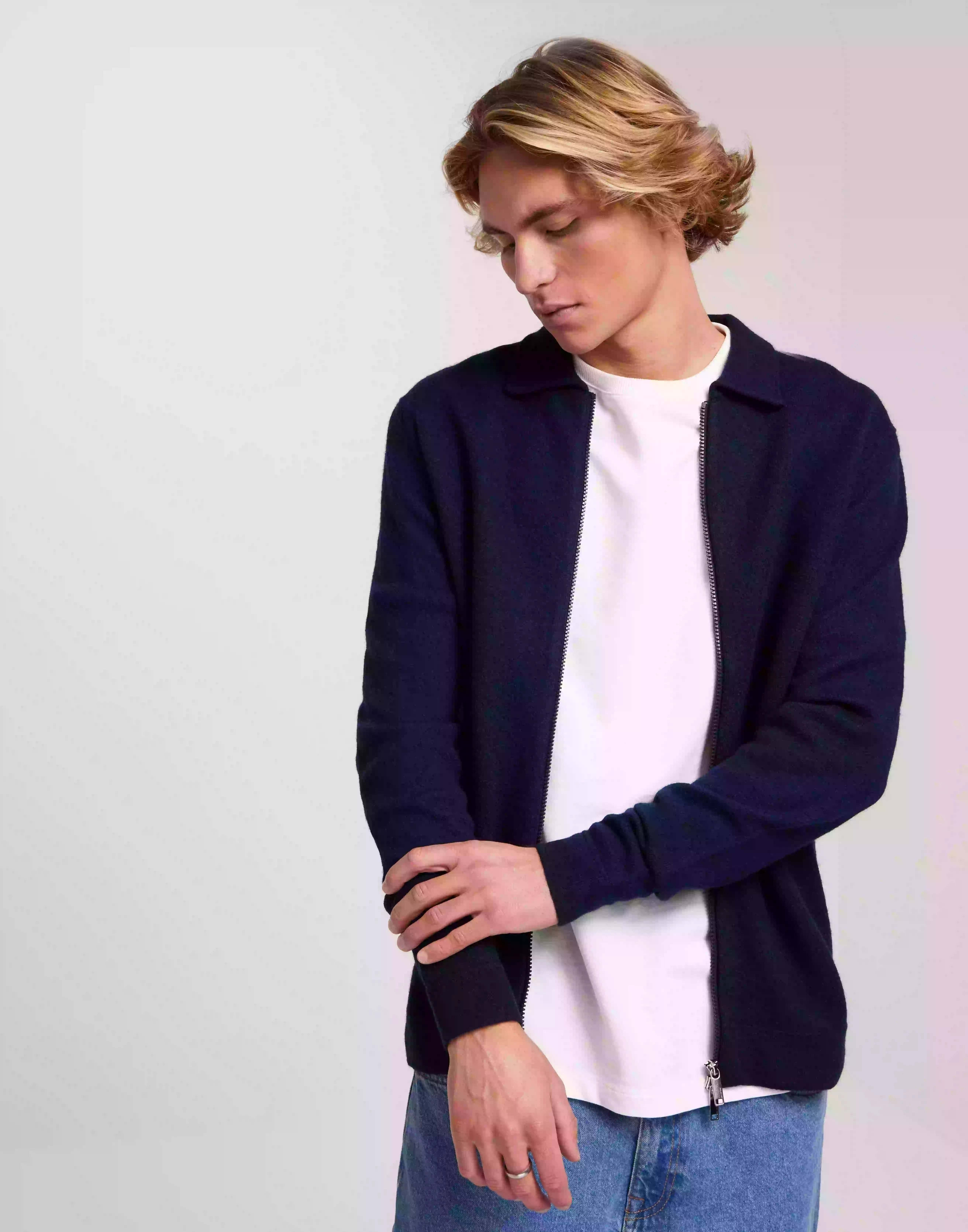Selected Homme Slhbelo Ls Knit Zip Cardigan W Stickade tröjor Sky Captain