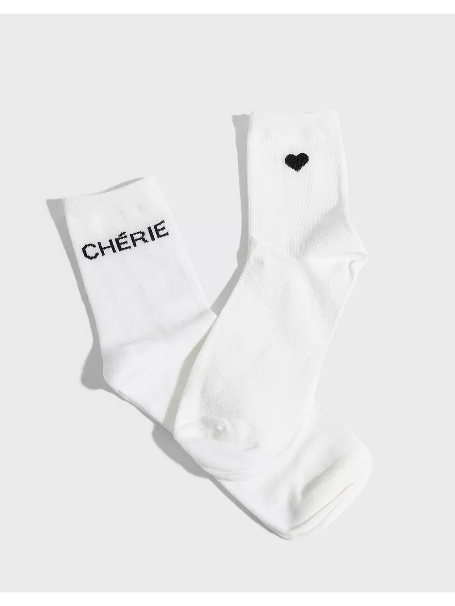 Pieces Pcmerry Ankle Socks 2-Pack Pa Bc Ankelsokker Cloud Dancer 2 Pack- Text Cherie+ Heart