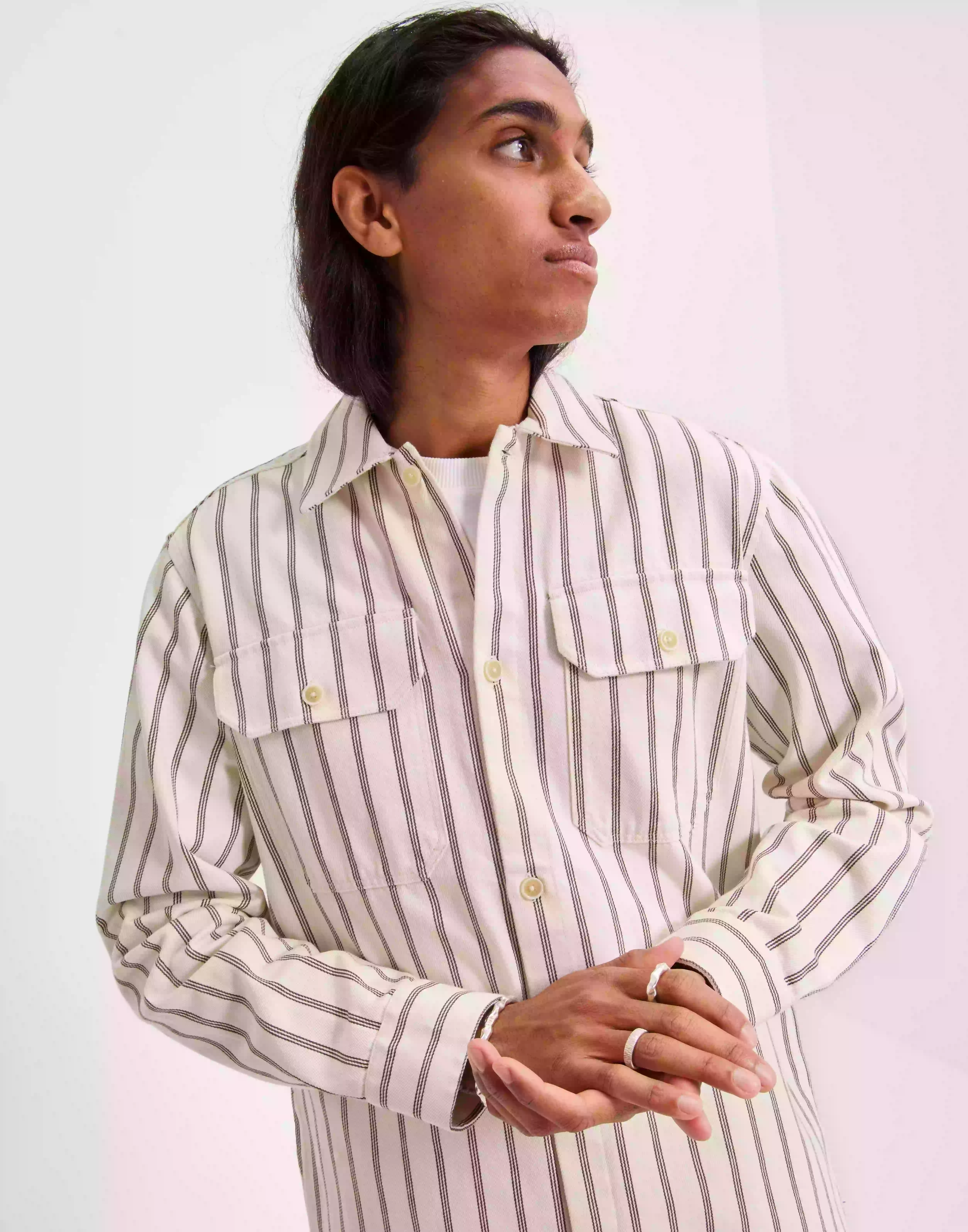 Casual Friday August striped overshirt Jeansskjortor Ecru