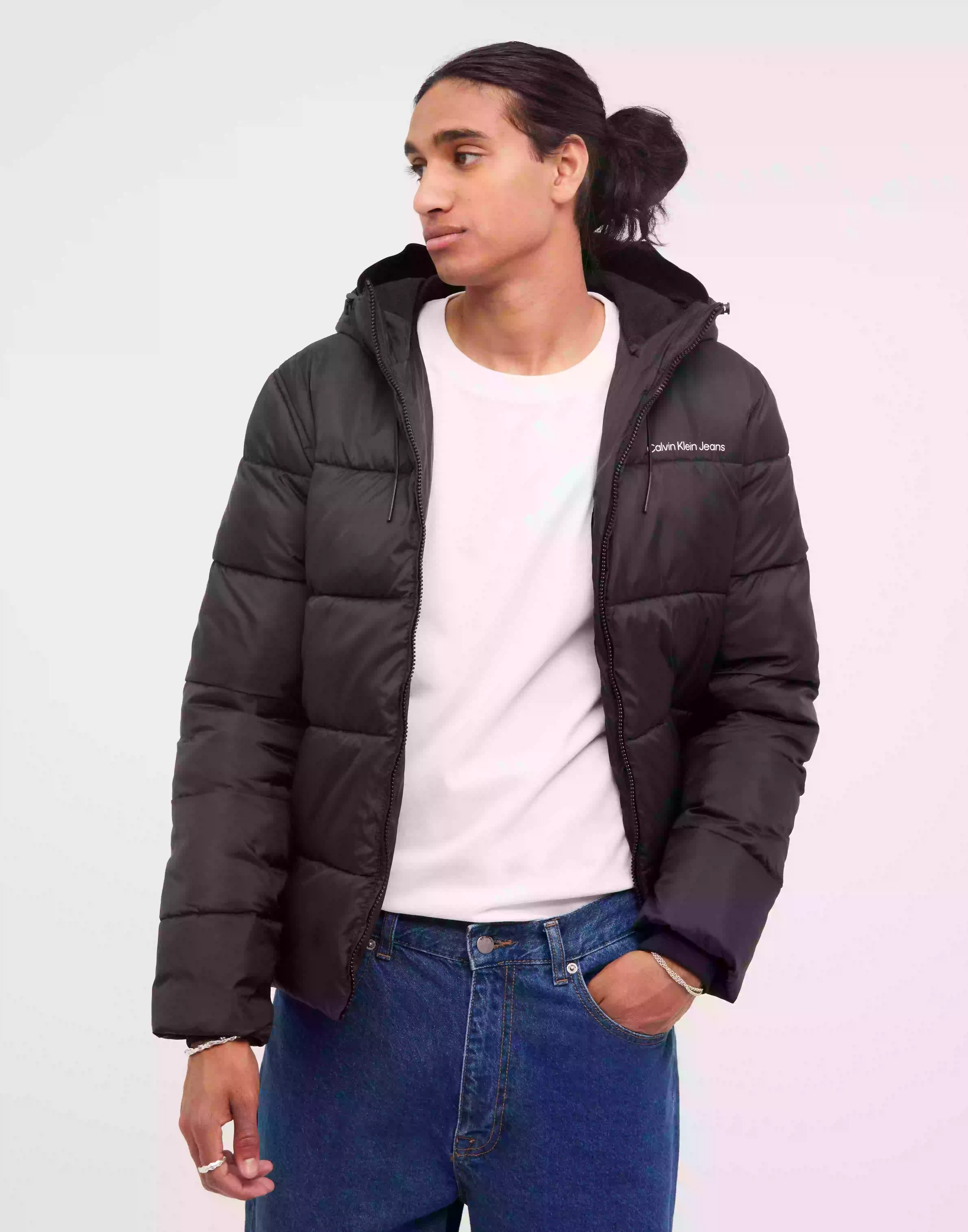 Calvin Klein Jeans Logo Tape Lw Padded Jacket Dunjackor Black