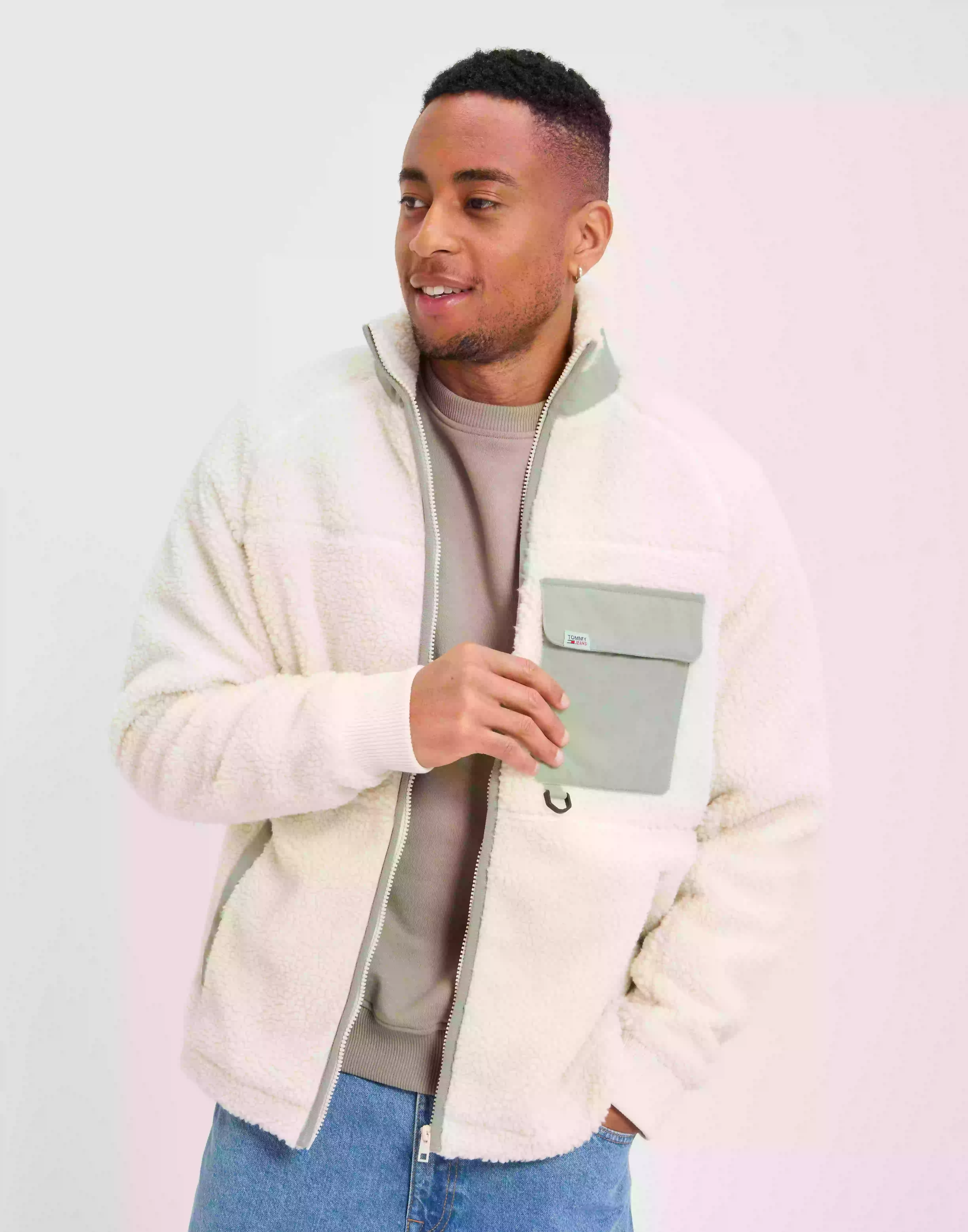 Tommy Jeans Tjm Mix Media Sherpa Jacket Fleecejackor White