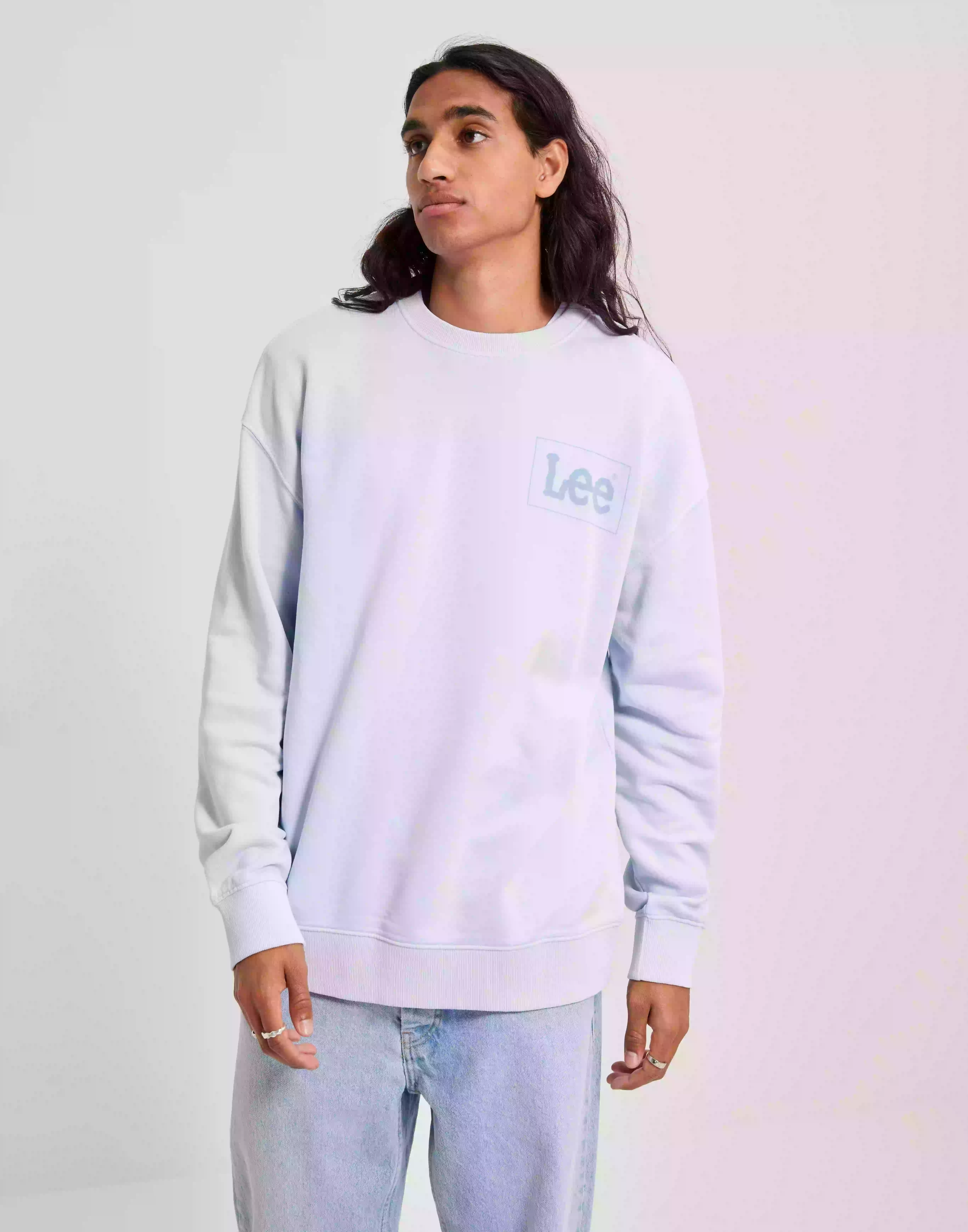 Lee Jeans Logo Loose Crew Sweatshirts Blå