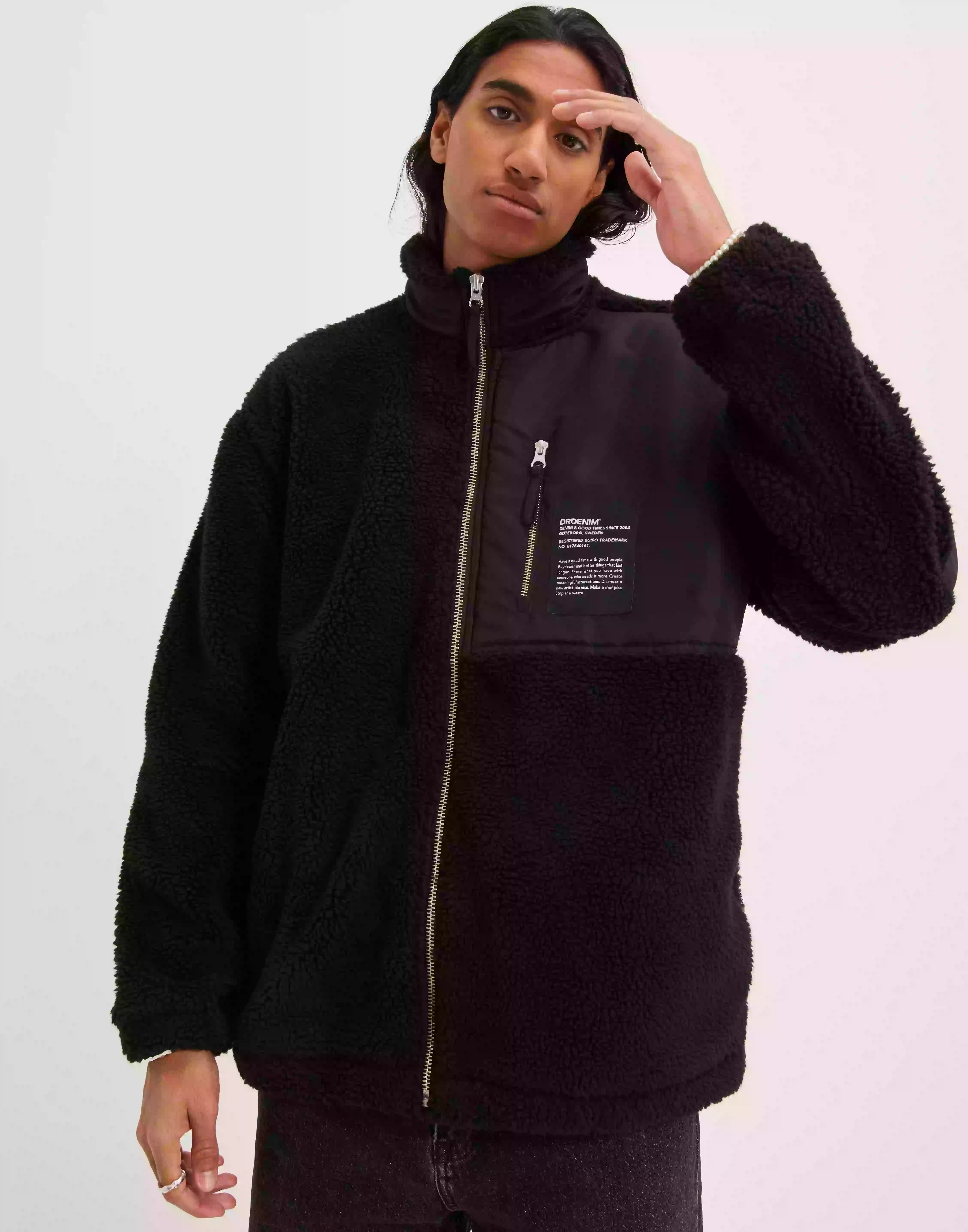 Dr Denim Ethan Pile Jacket Fleecejackor Black