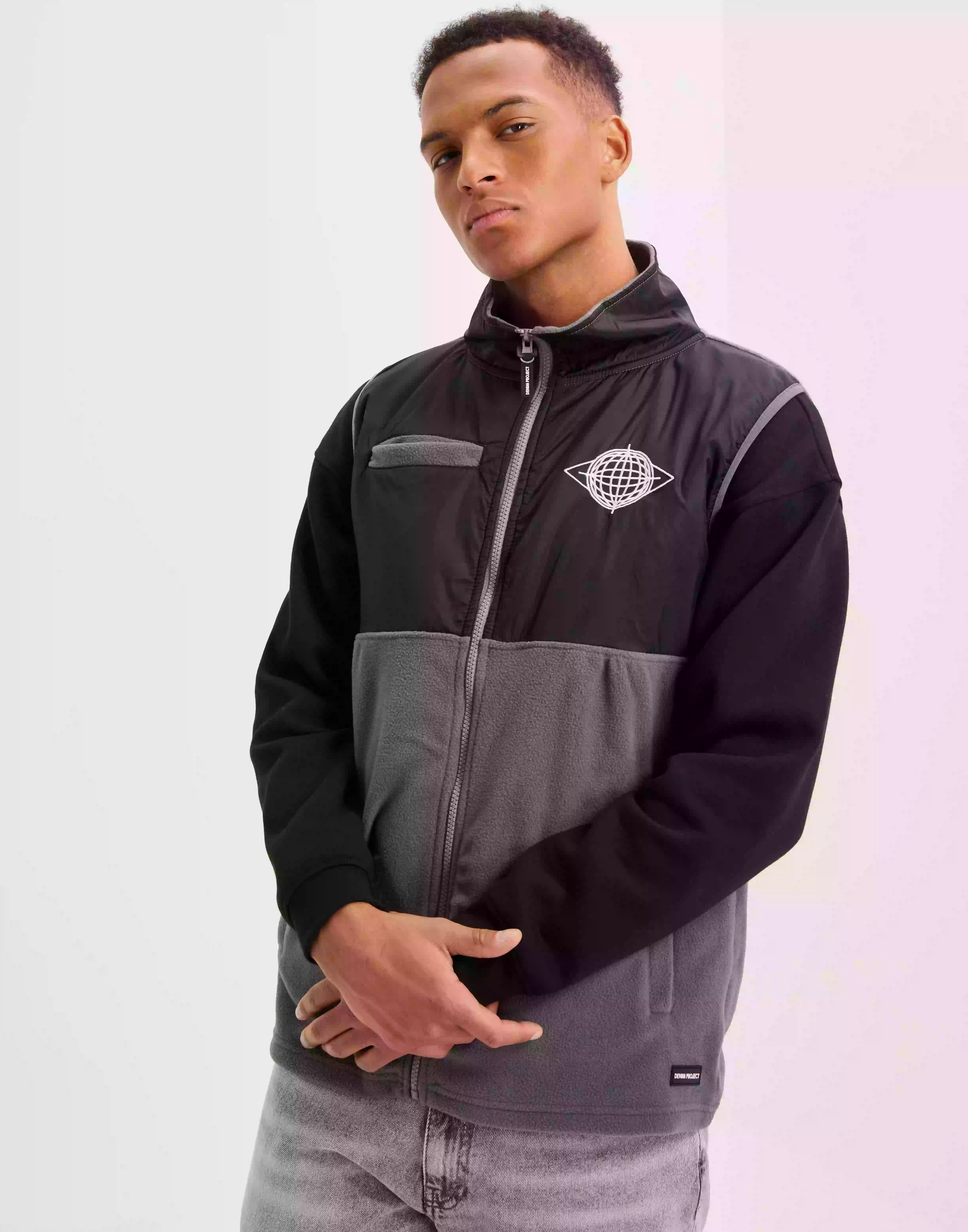 Denim Project Dpfleece Zip Vest Västar Steel Grey