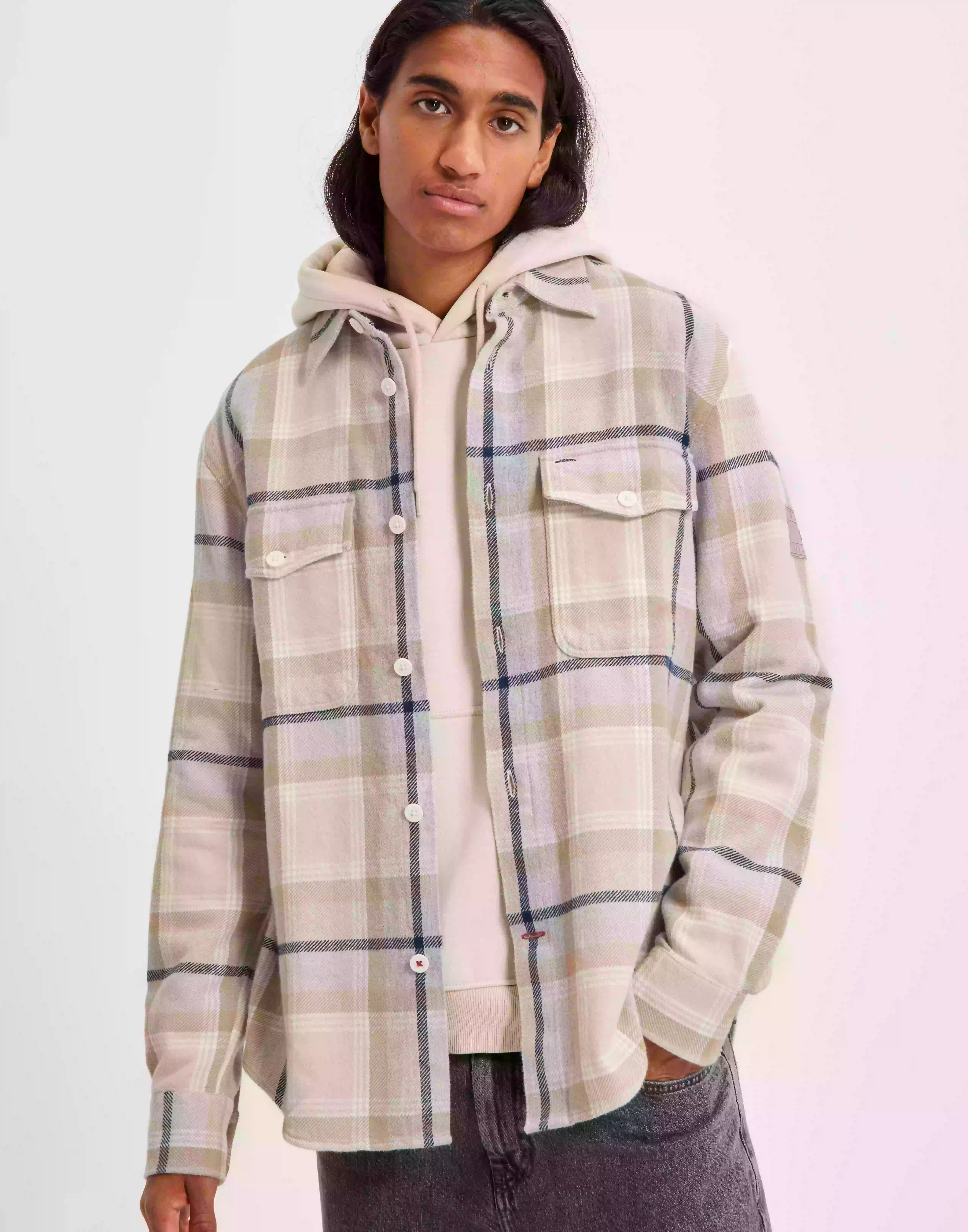 Tommy Hilfiger Brushed Check Overshirt Rutiga skjortor Light Grey