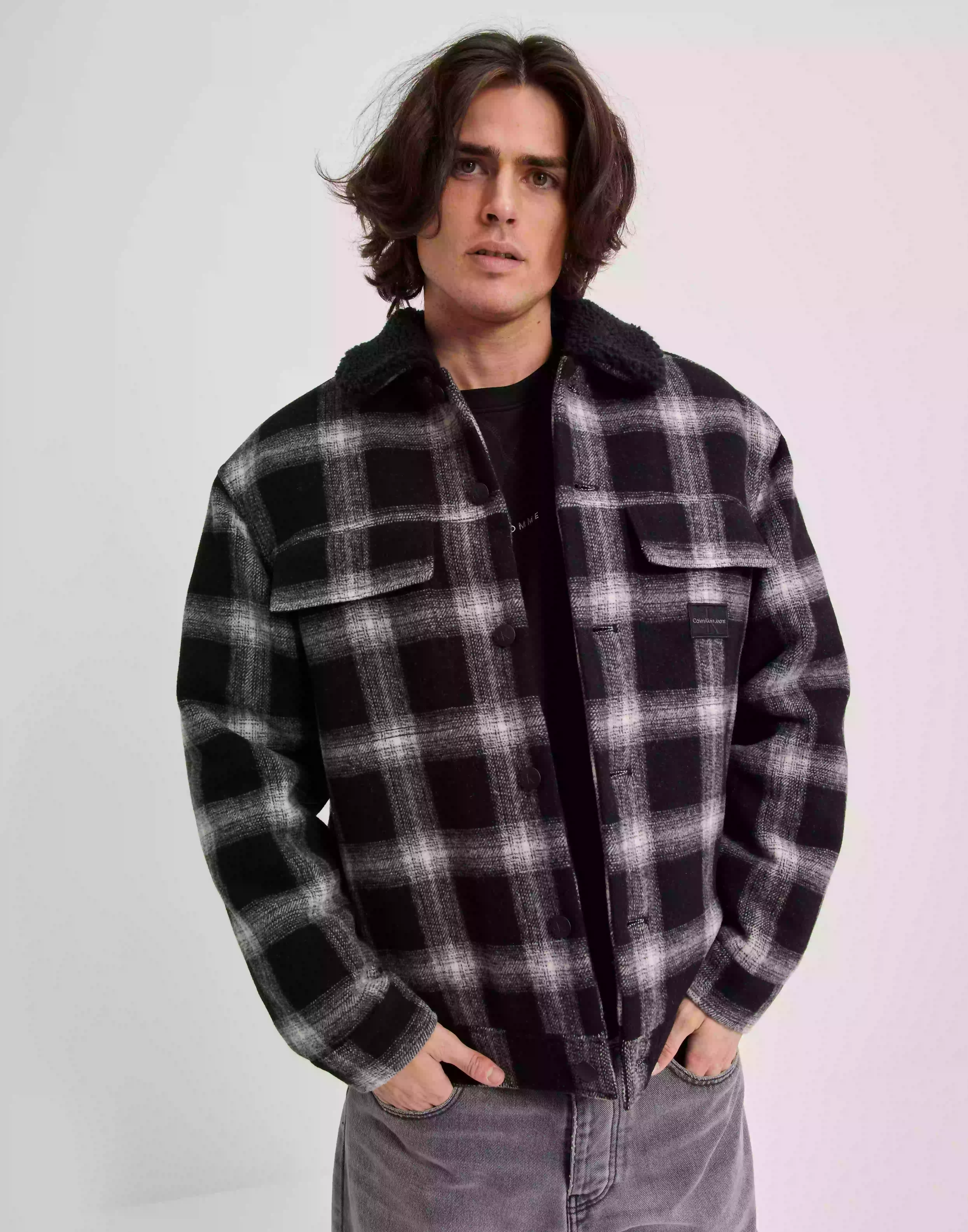 Calvin Klein Jeans Check Sherpa Trucker Jacket Vårjackor & Höstjackor Black