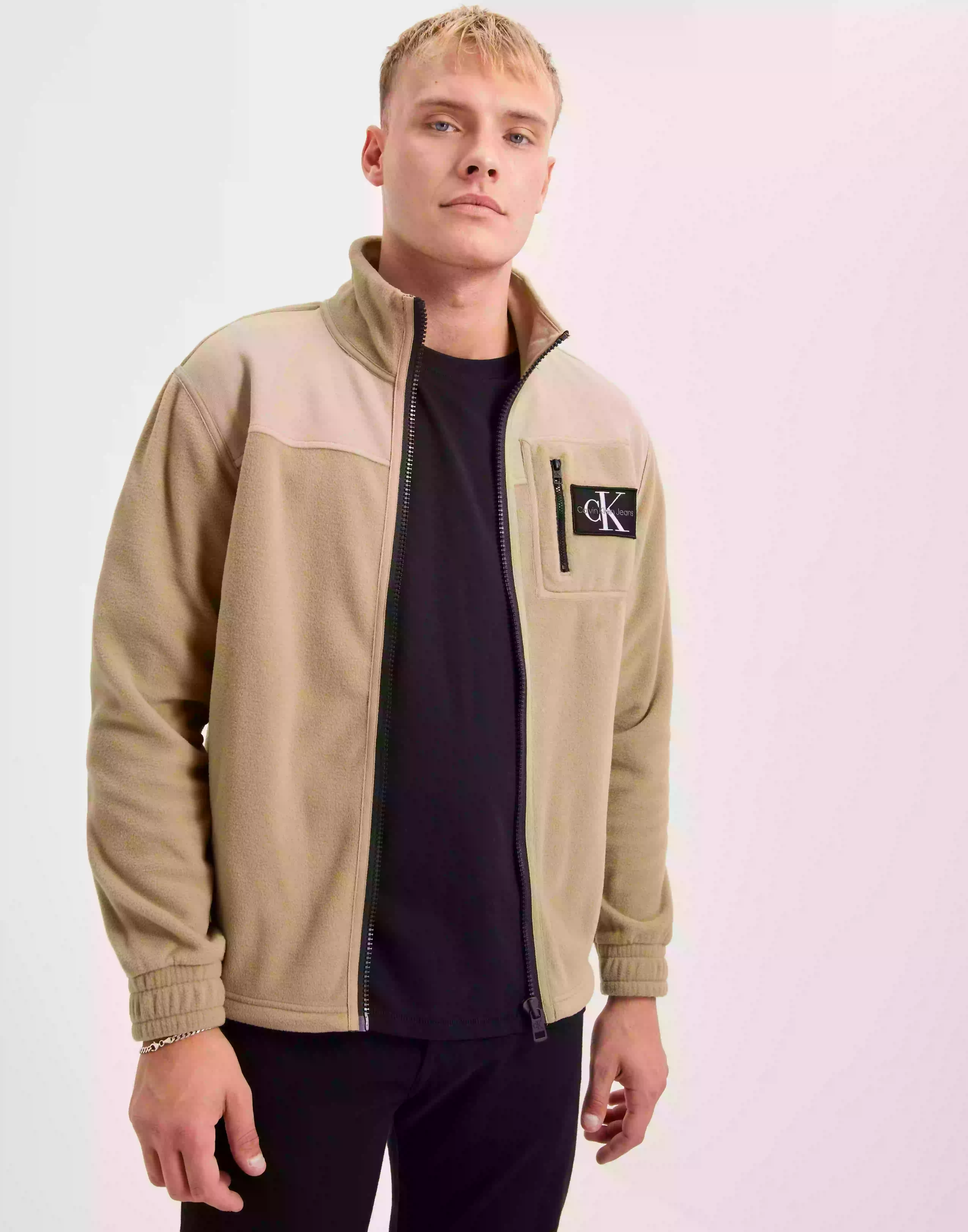 Calvin Klein Jeans Fleece Blocking Zip-Through Fleecetröjor Travertine