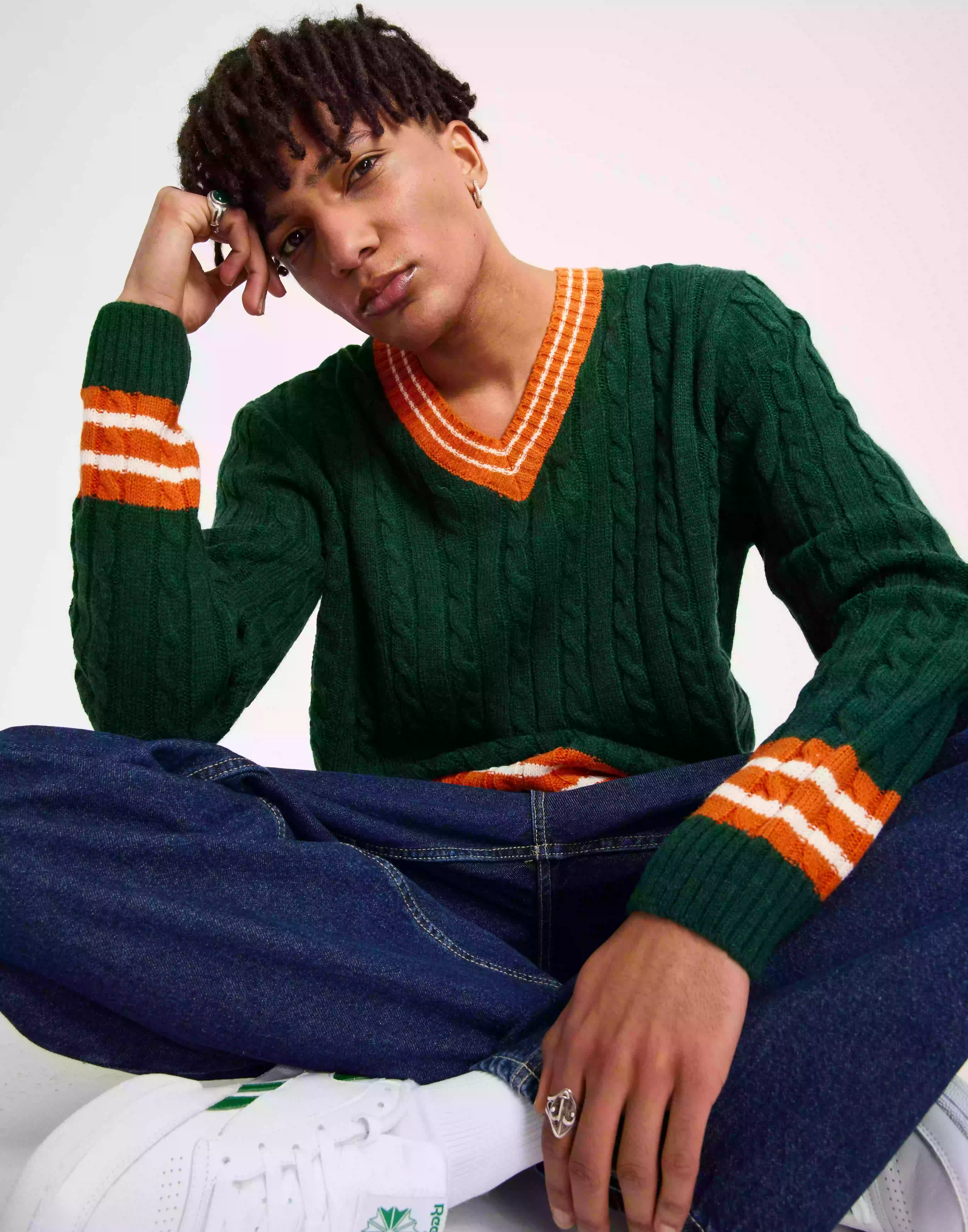 Denim Project Dpbrenton V Neck Knit Stickade tröjor Dark Green