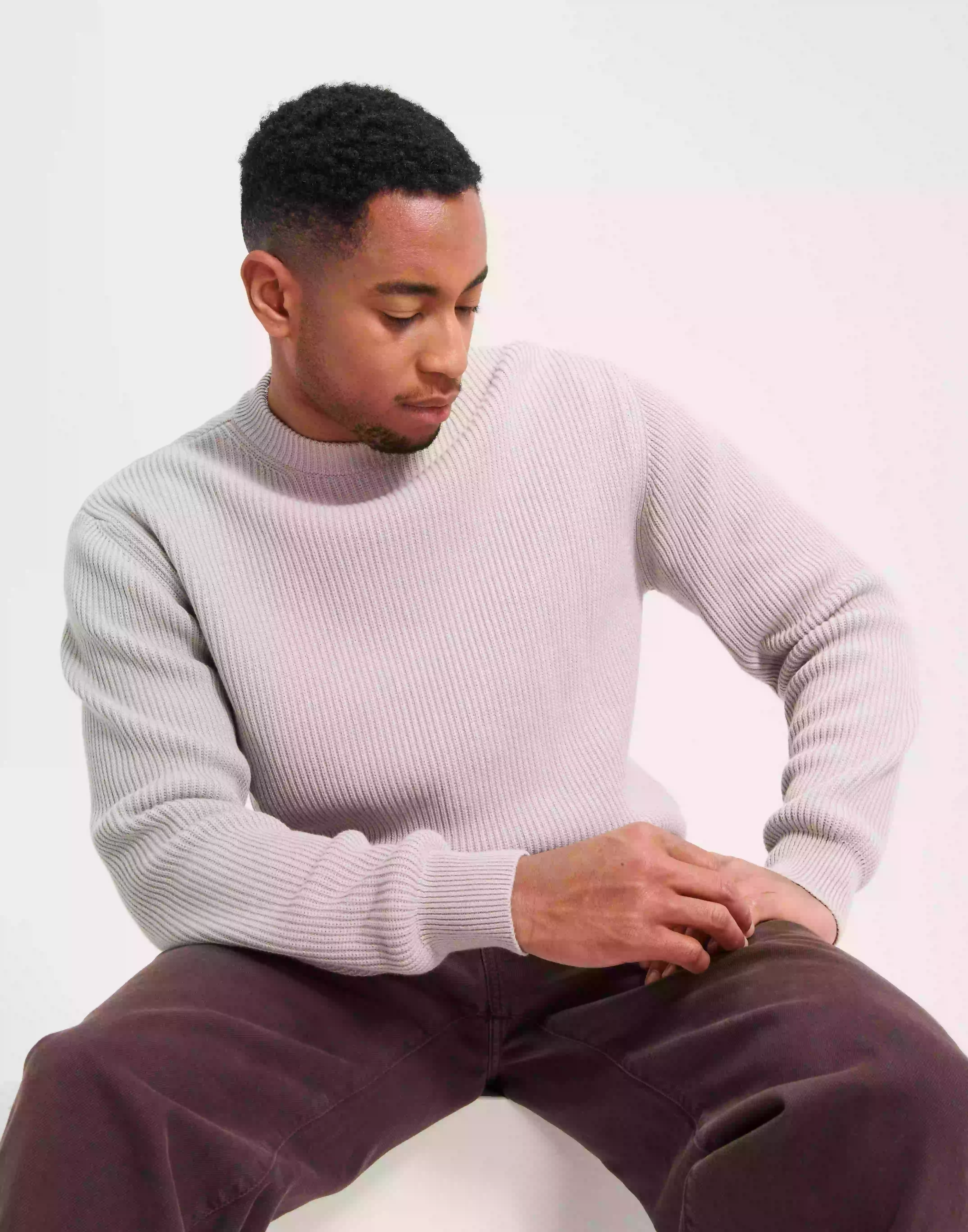 GARMENT PROJECT Round Neck Knit Stickade tröjor Light Grey