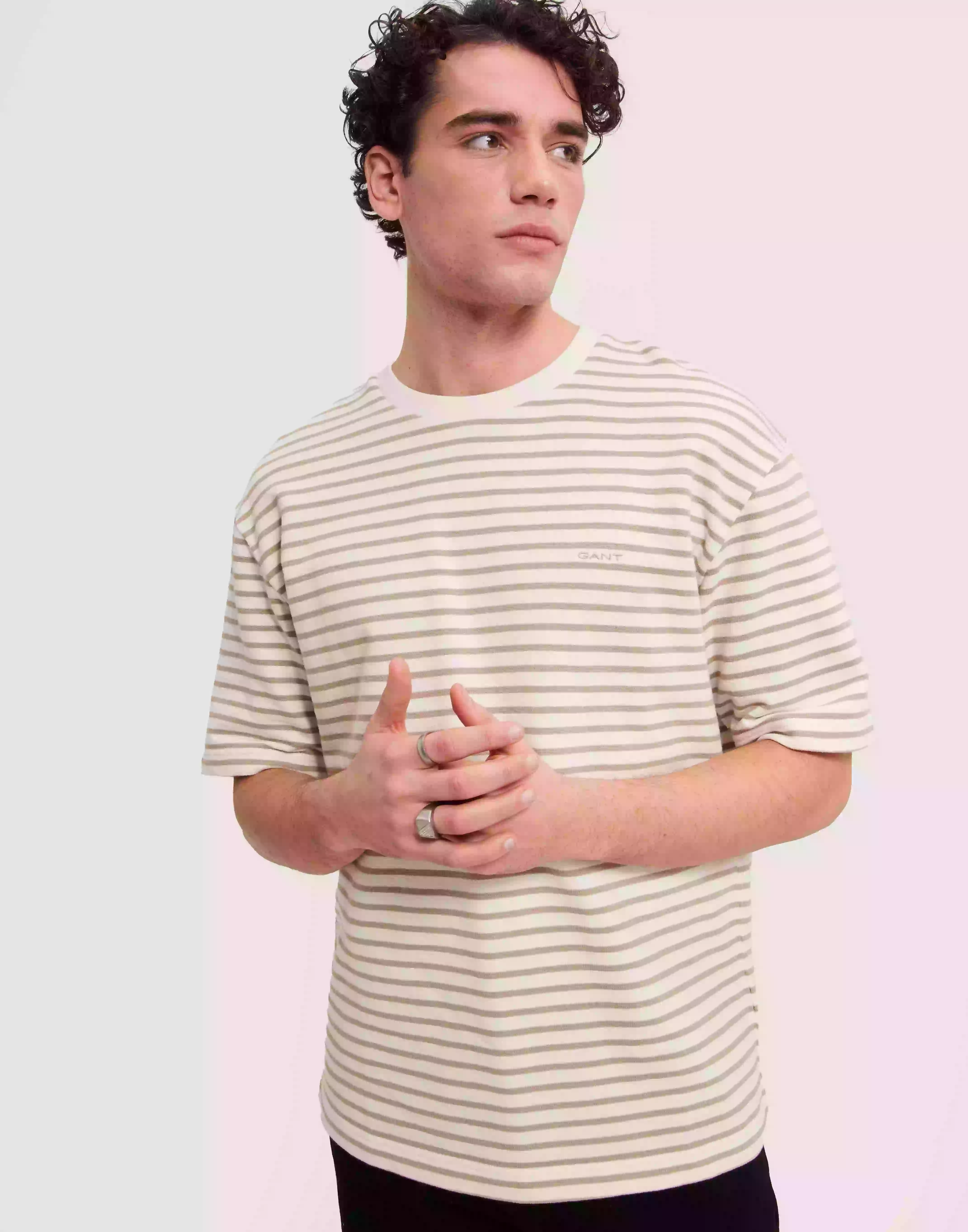 Gant D2. Striped Heavy T-Shirt Randiga t-shirts Beige