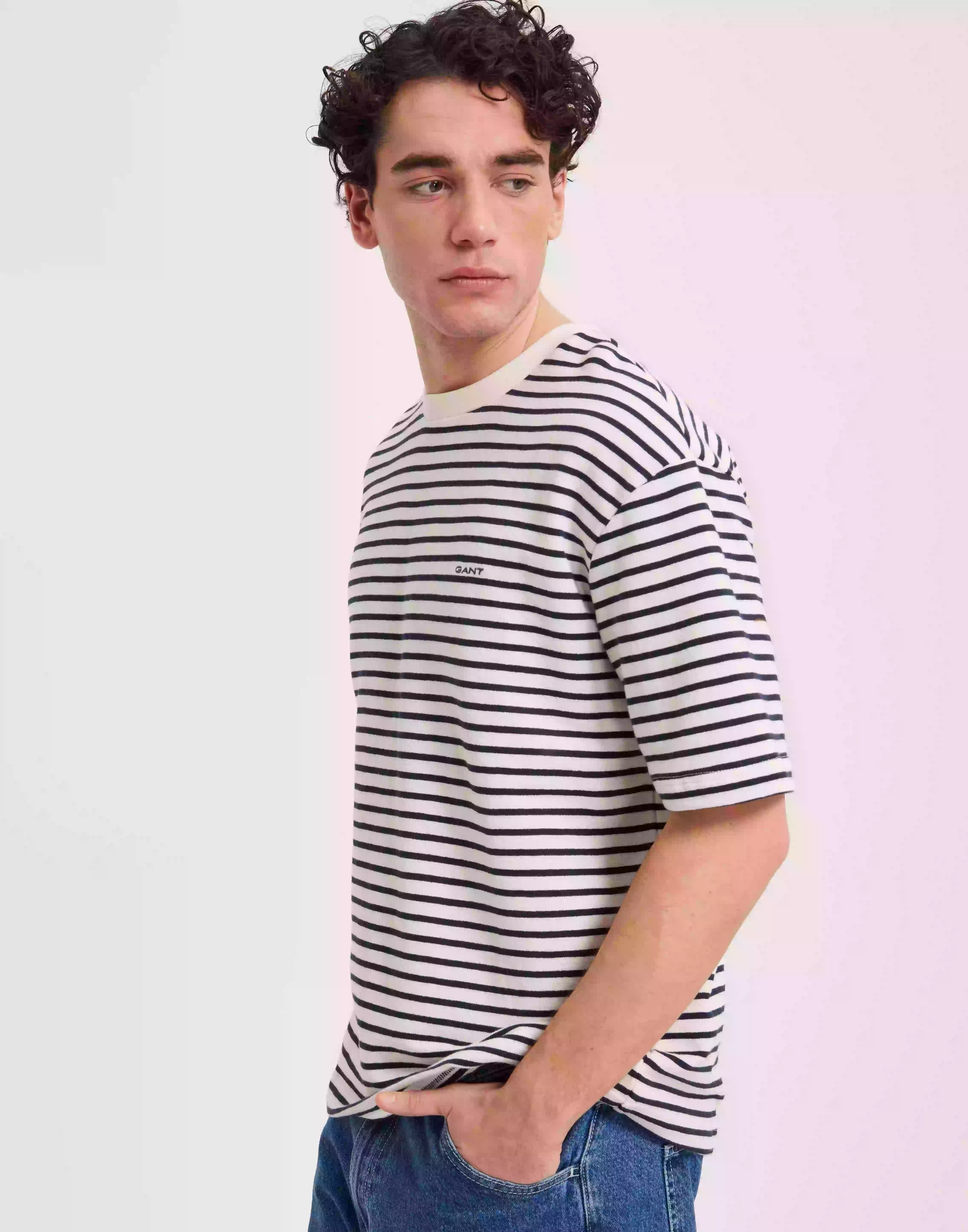 Gant D2. Striped Heavy T-Shirt Randiga t-shirts Evening Blue