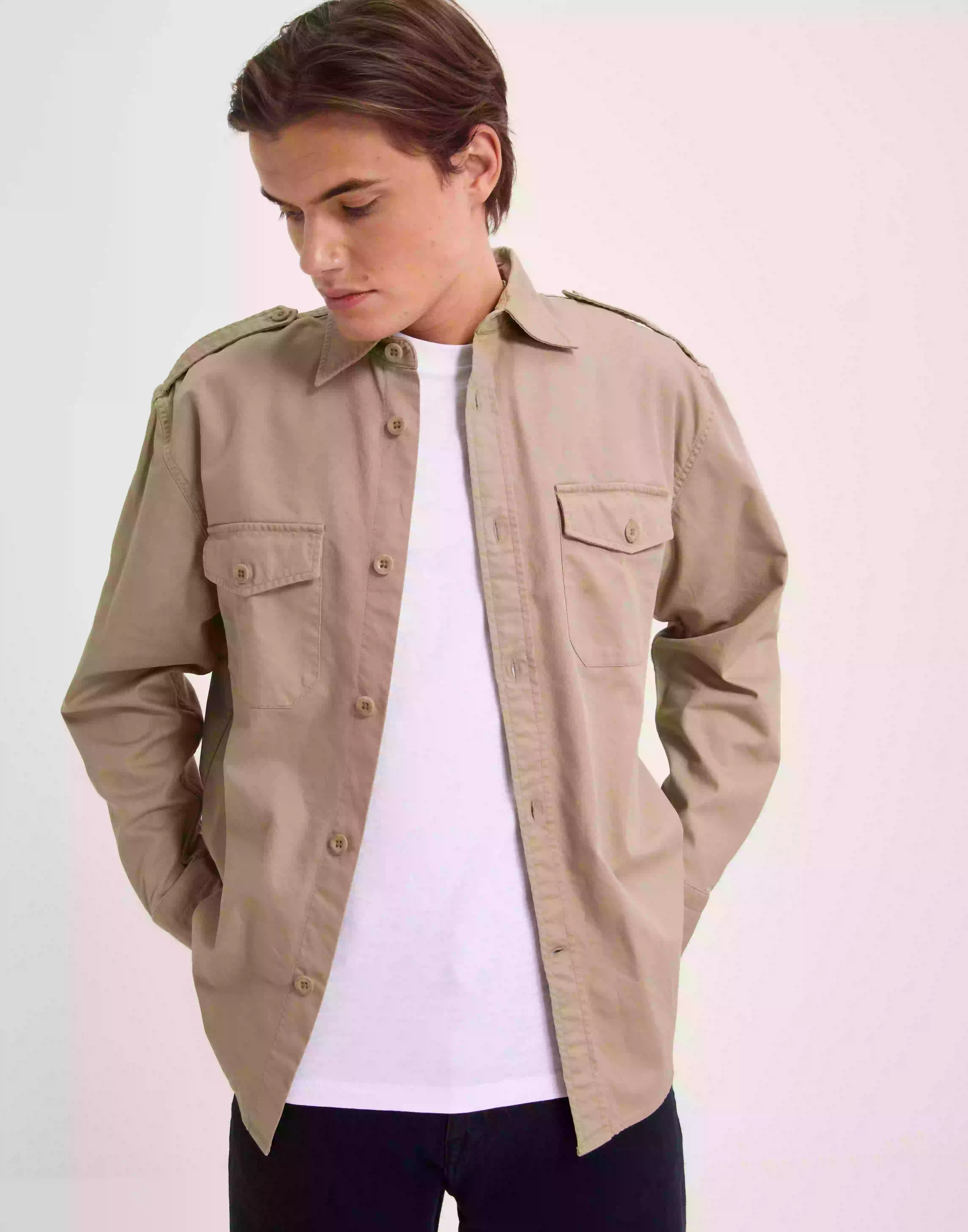 Gant Rel Solid Twill Shirt Overshirts Beige