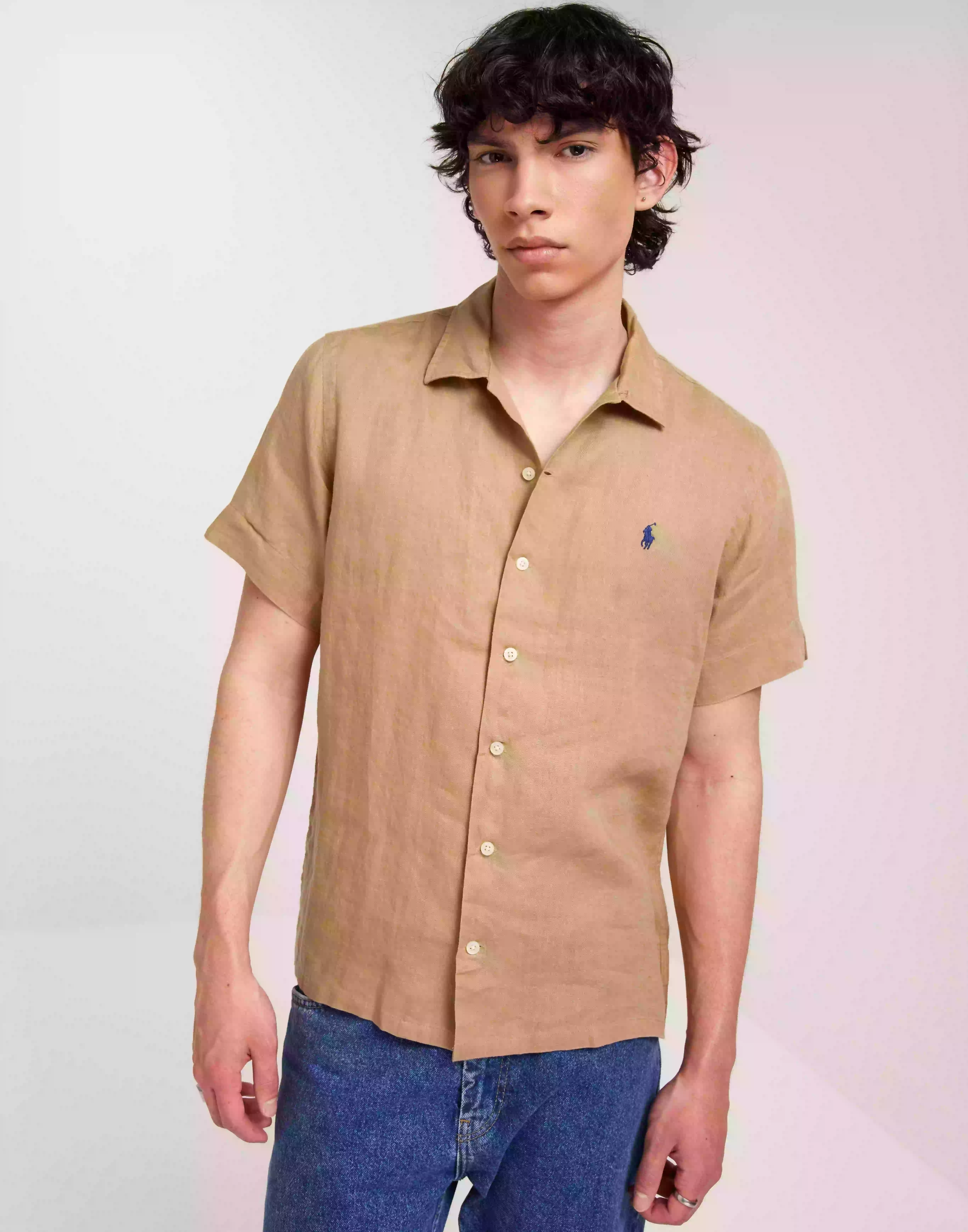Polo Ralph Lauren Short Sleeve-Sport Shirt Linneskjortor Khaki