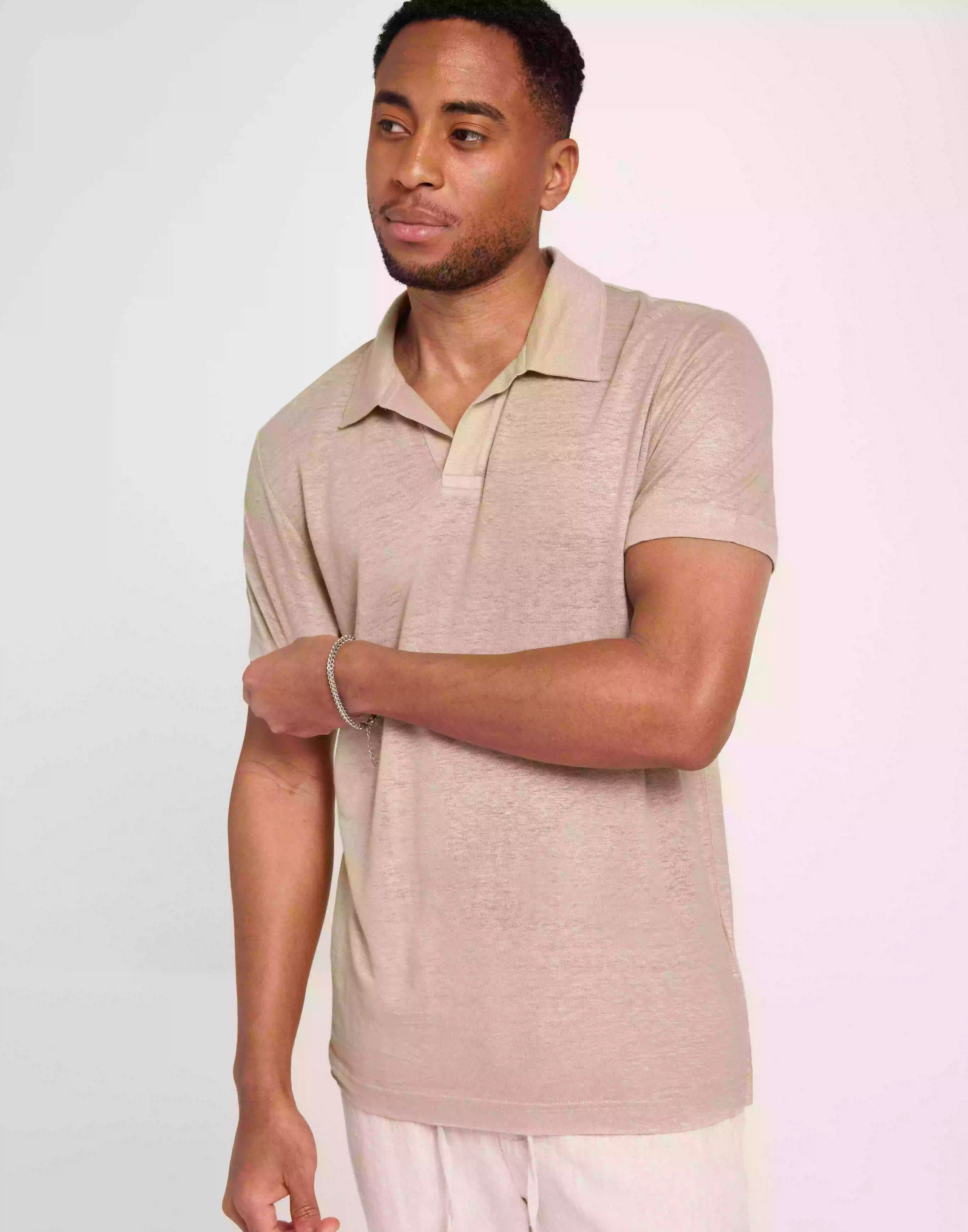 Gant Linen Solid Ss Polo Kortärmad piké Concrete Beige