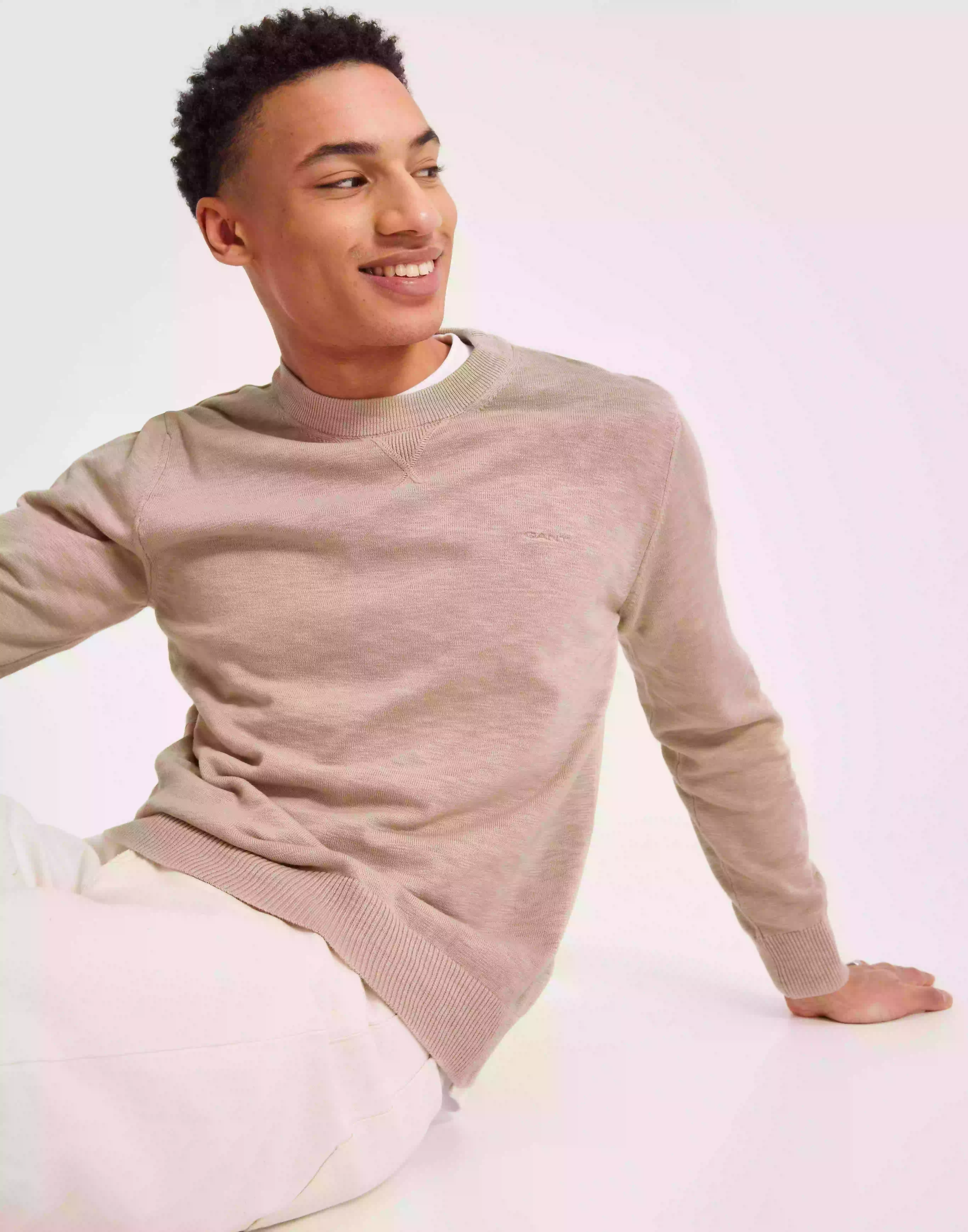 Gant Cotton Flamme C-Neck Stickade tröjor Dry Sand