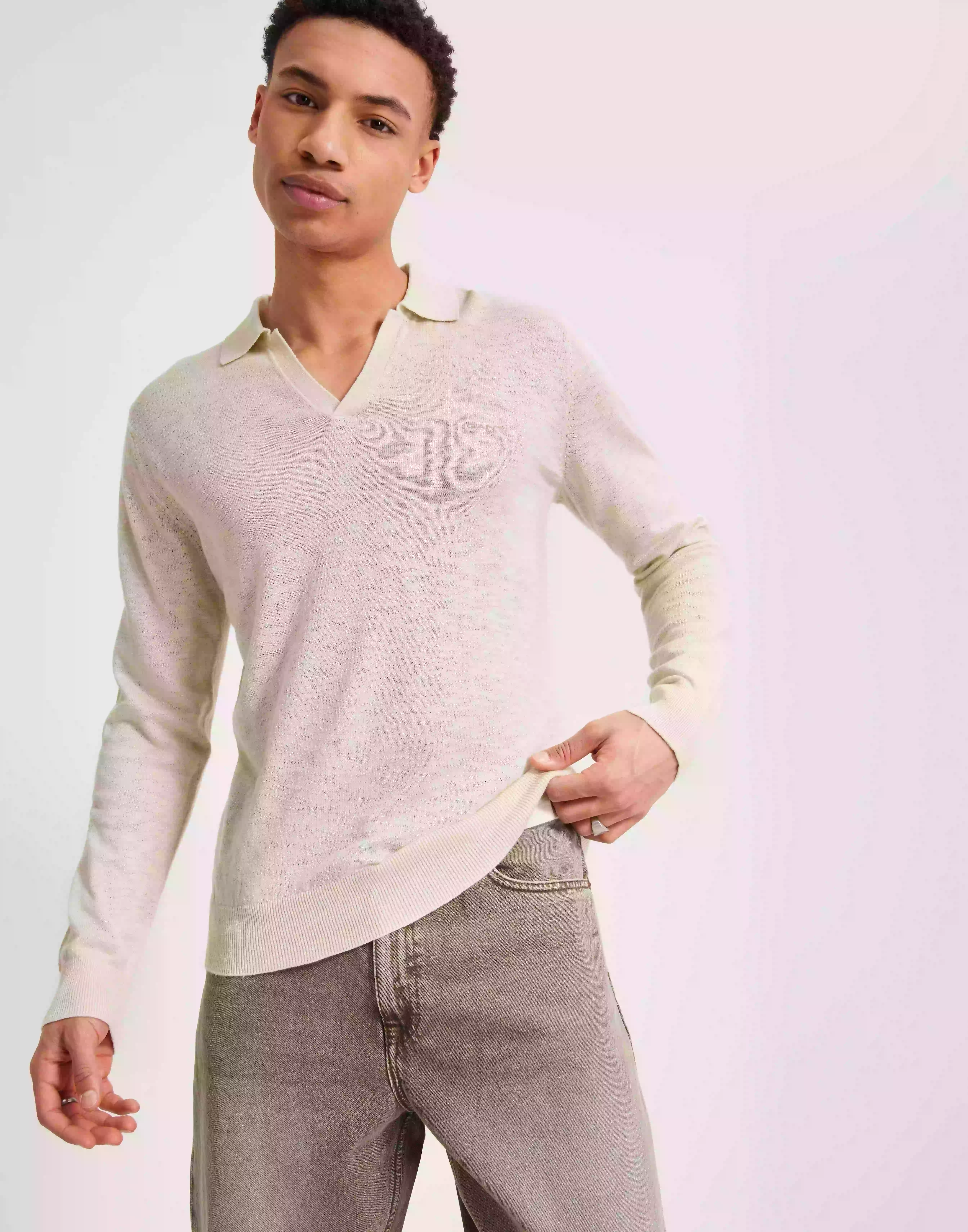 Gant Cotton Linen Polo Stickade tröjor Putty