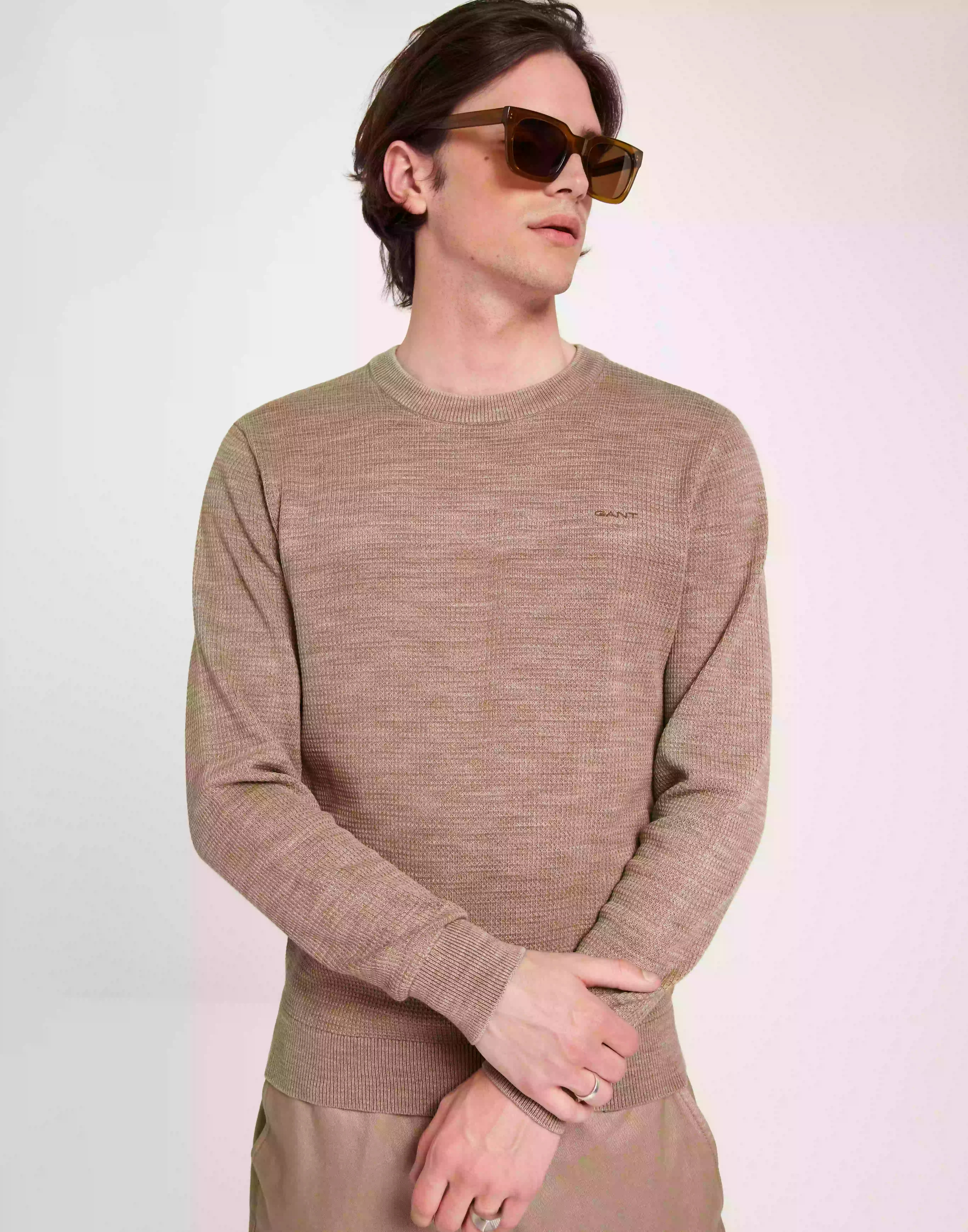 Gant Sunfaded C-Neck Stickade tröjor Concrete Beige