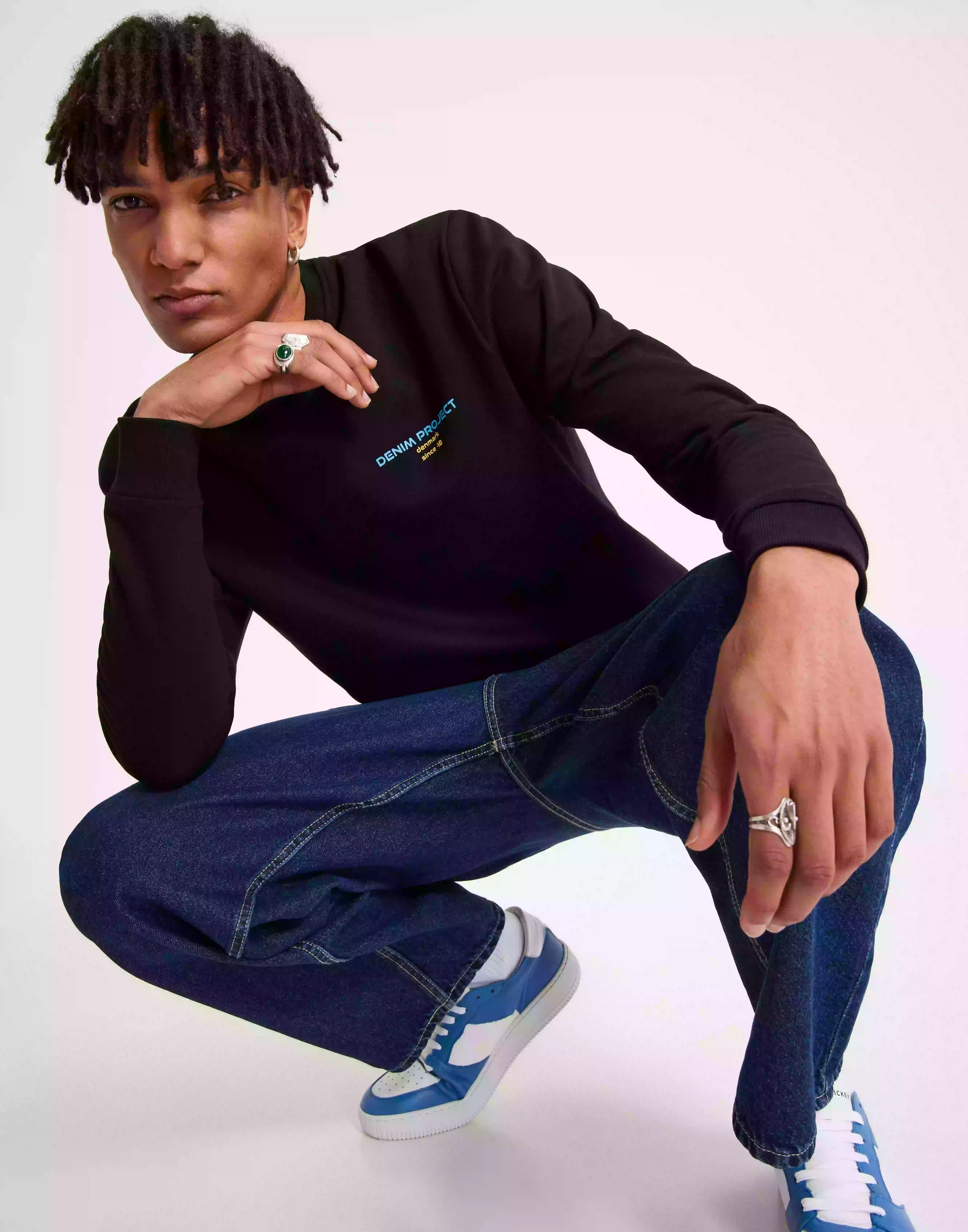 Denim Project DPLogo Color Details Crewneck Sweatshirts Black