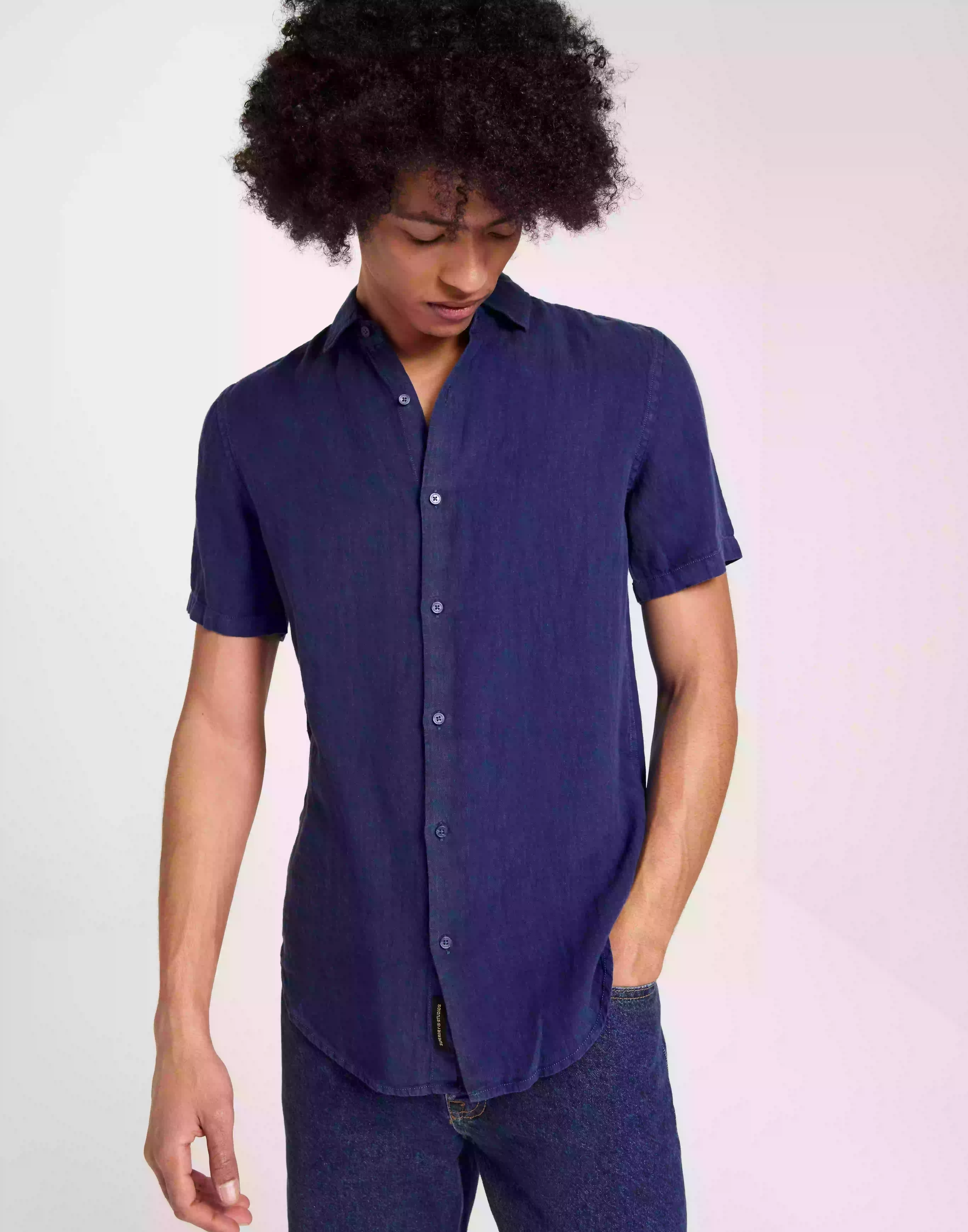 Superdry Studios Casual Linen S/S Shirt Linneskjortor Twilight Navy
