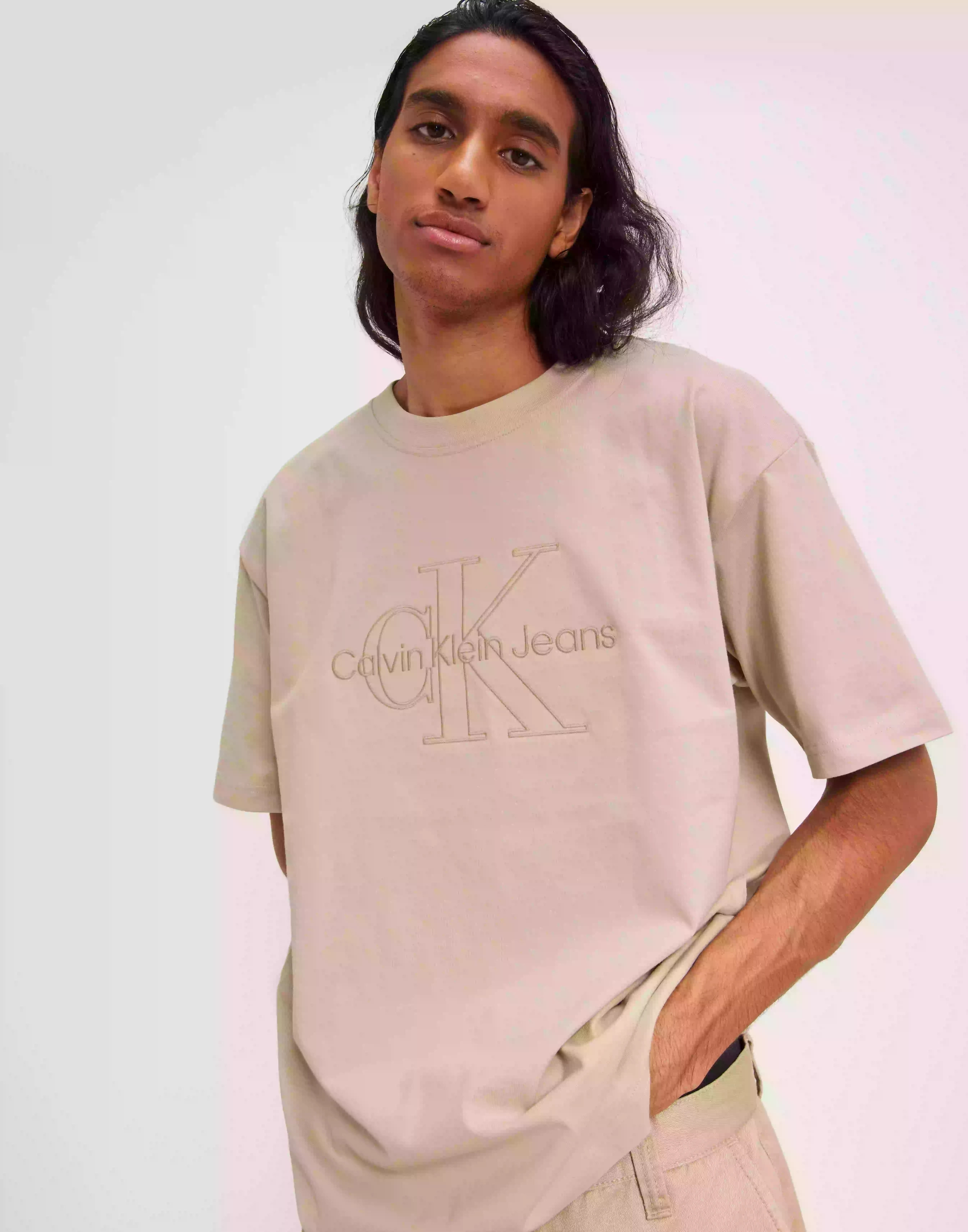 Calvin Klein Jeans Monologo Washed Tee T-shirts med tryck Classic Beige