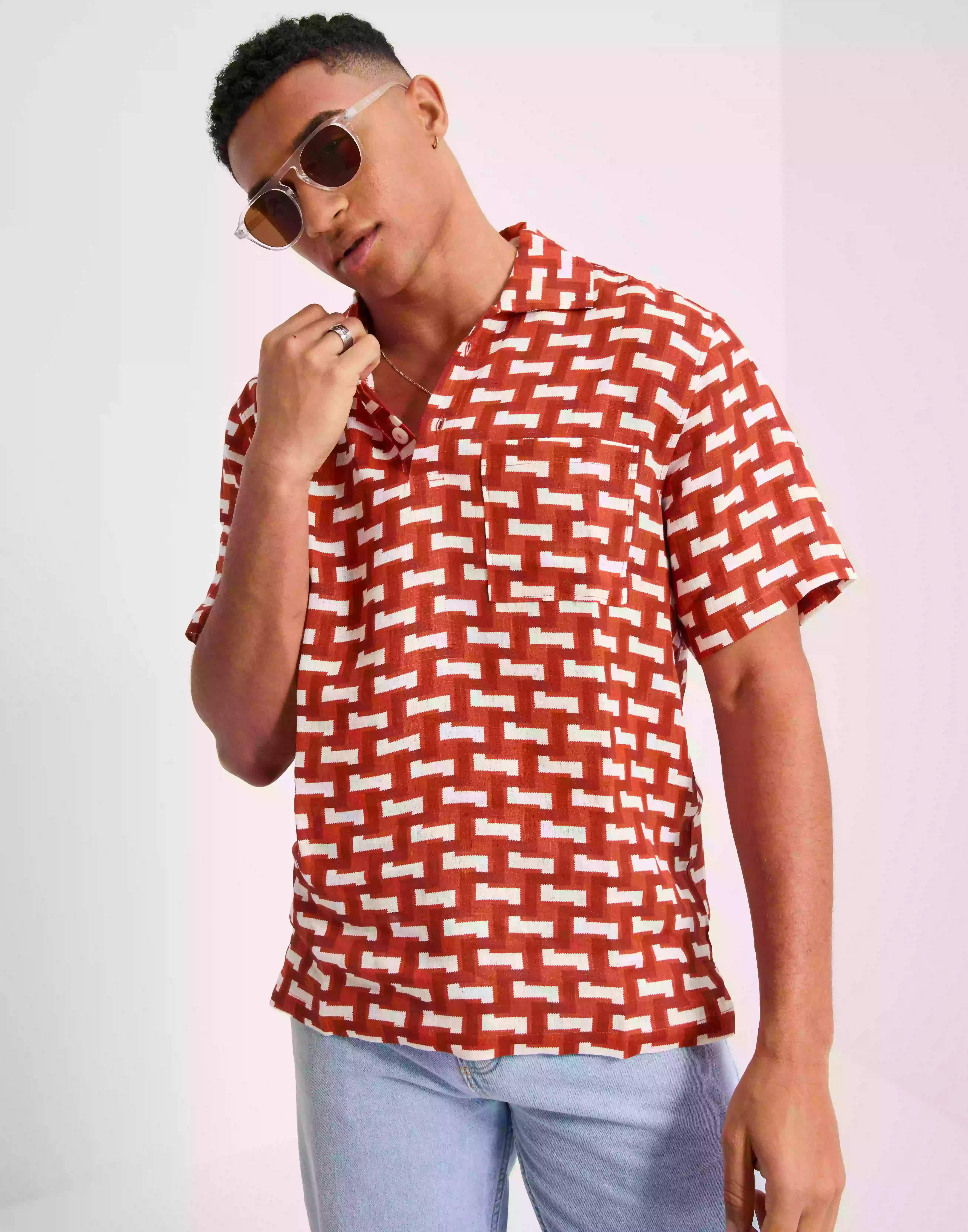 OAS Girona Linen Shirt Kortärmade skjortor Red