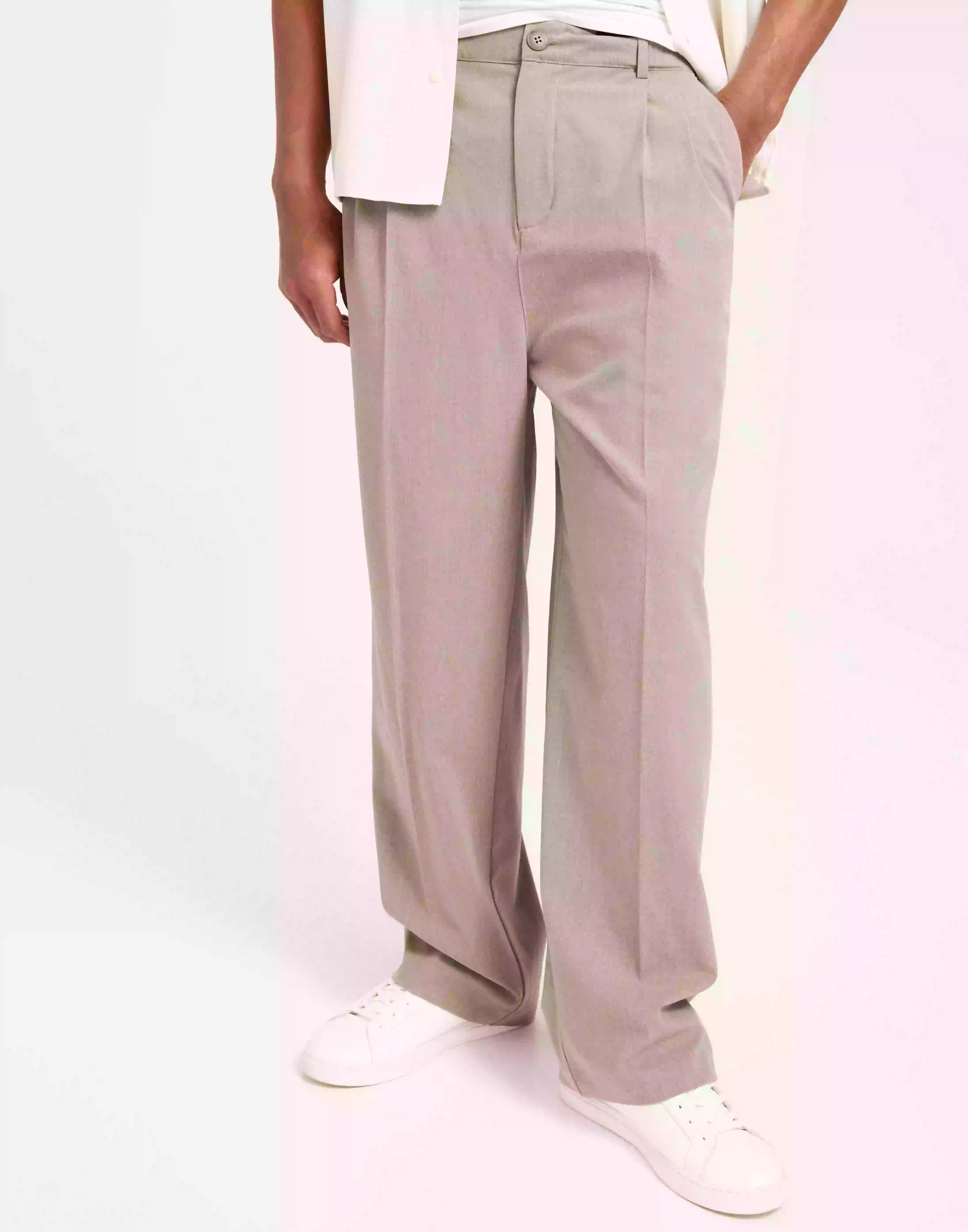 Casual Friday CFGrand 0089 pleated wide Dressbukser Silver Mink Melange