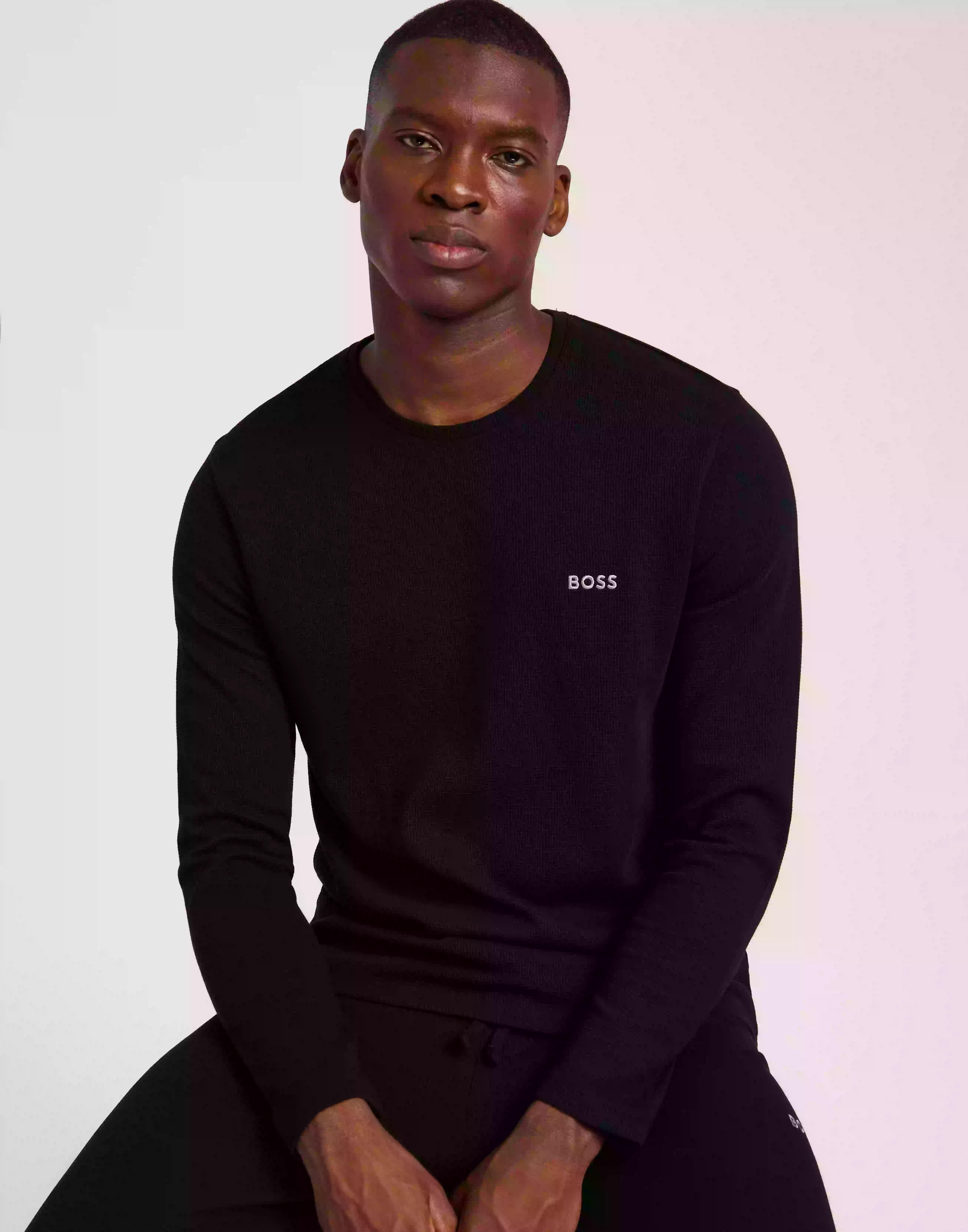 BOSS Waffle LS-Shirt 10242355 02 Långärmade t-shirts Black