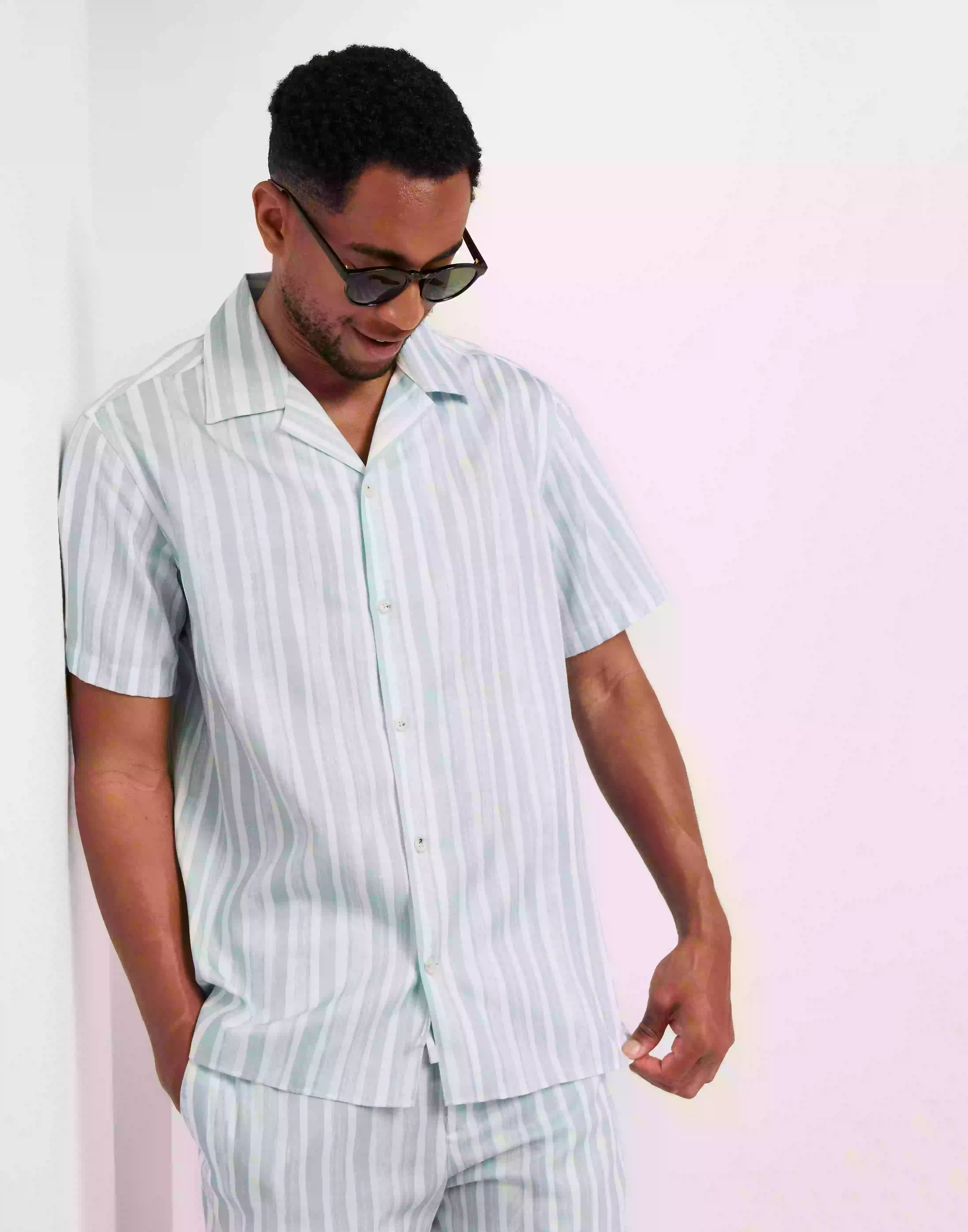 J Lindeberg Elio Painted Stripe Reg Shirt Kortärmade skjortor Dream Blue