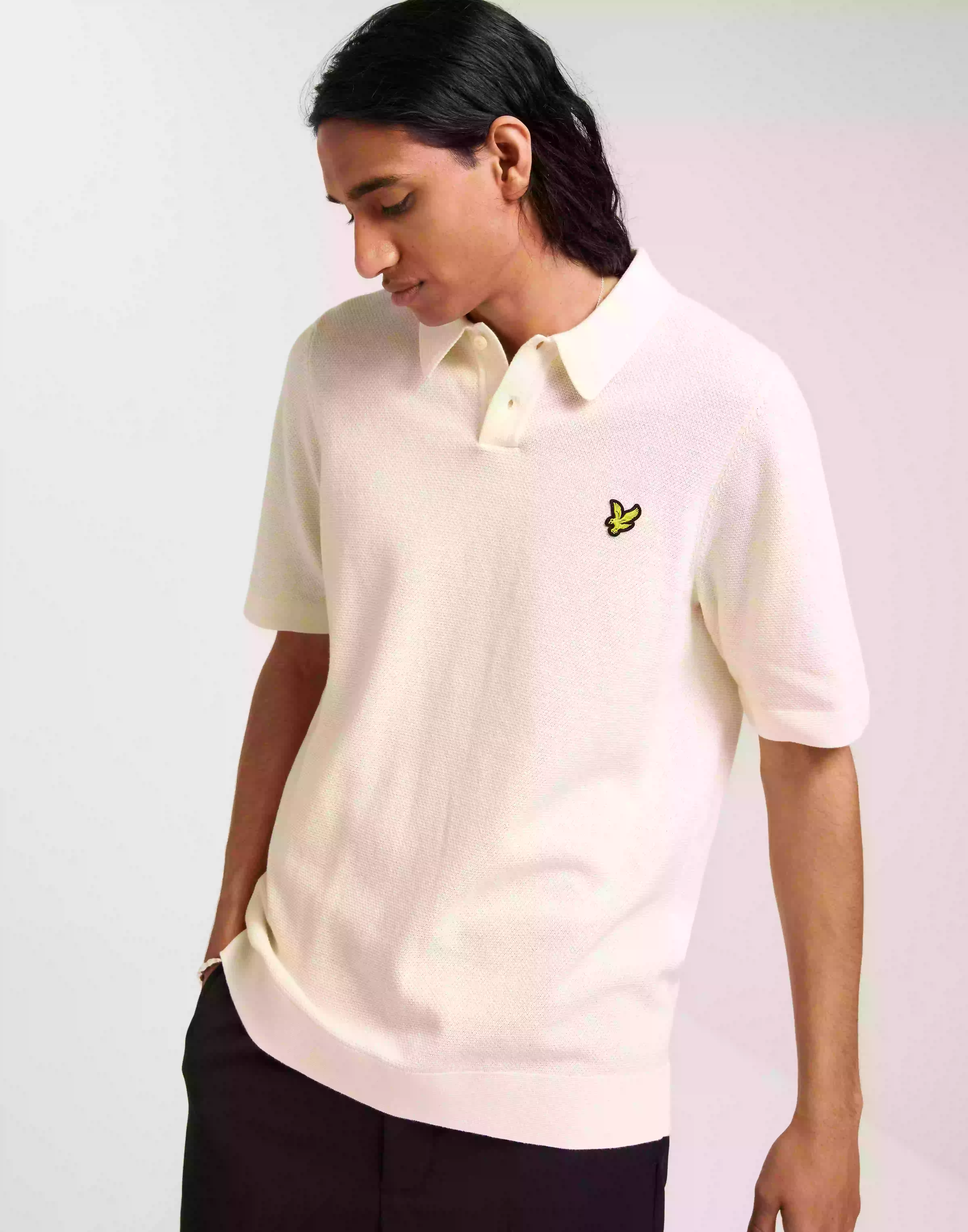 Lyle & Scott Textured Knitted Polo Kortärmad piké White