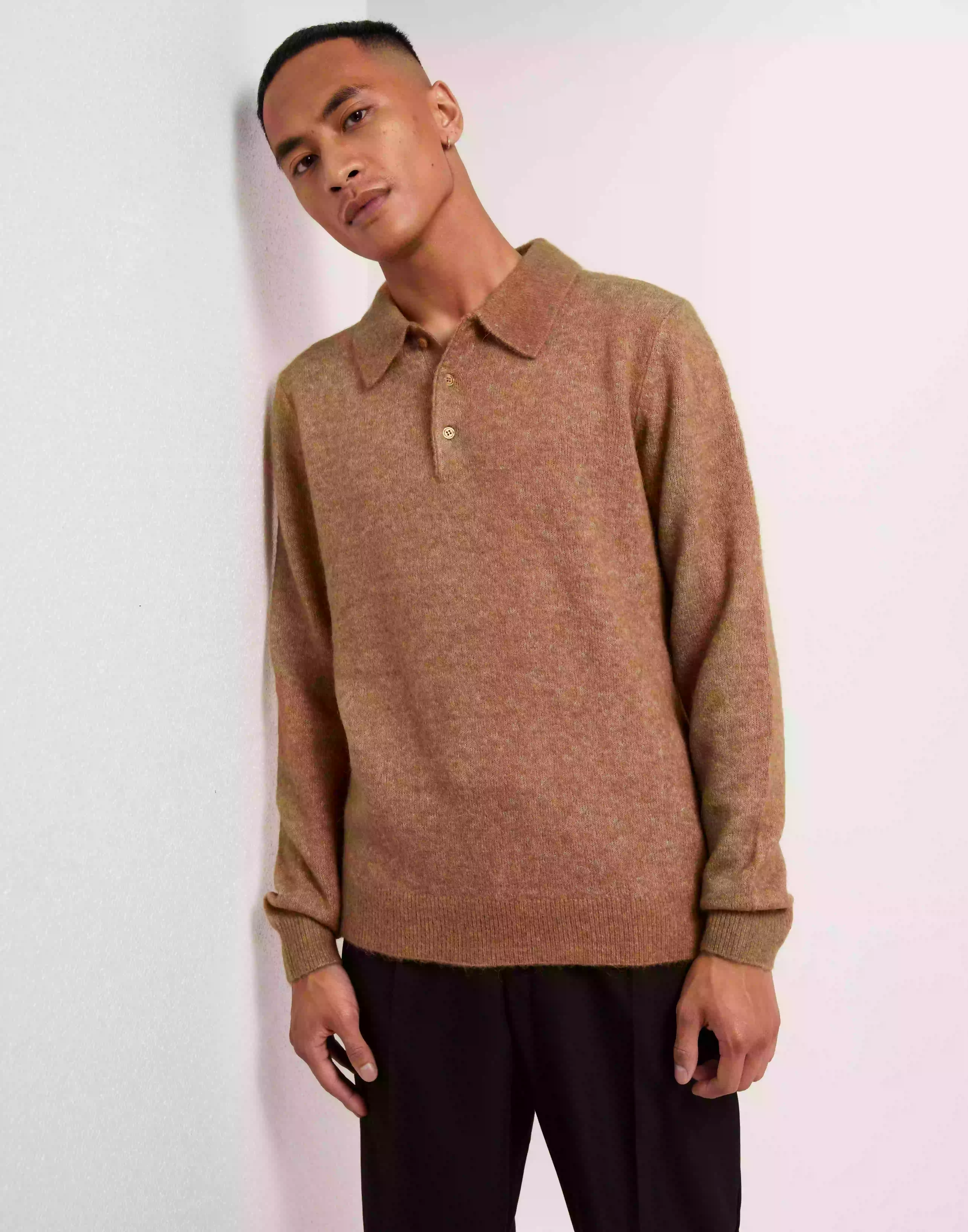 J Lindeberg Hayden Hairy Polo Knit Strikkegensere Chipmunk