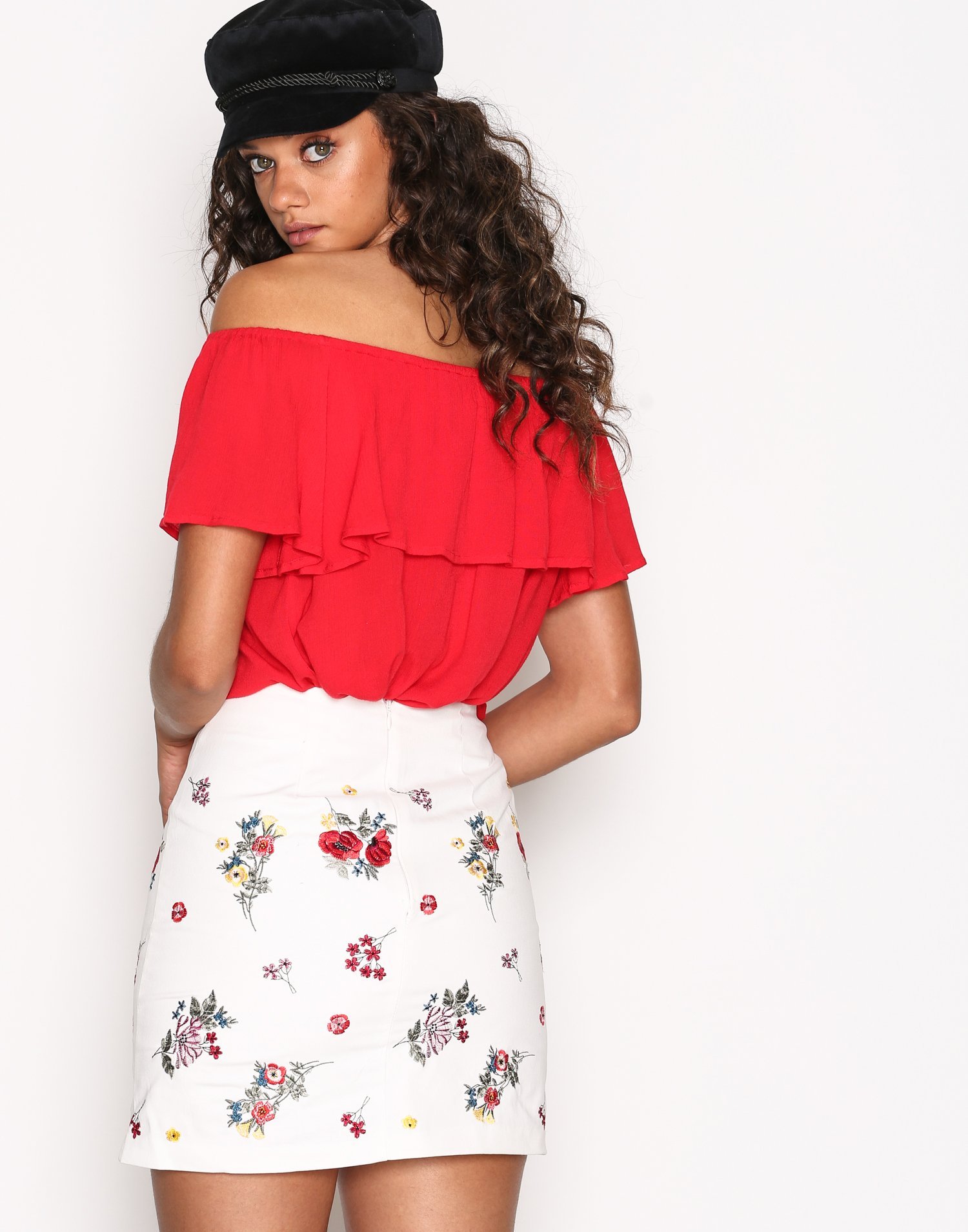 white floral embroidered skirt