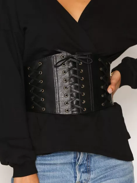 Wide Fashion Faux Leather Lace-up Black Corset Belt