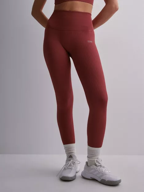 Seamless Ribbed High Waisted Leggings - Red