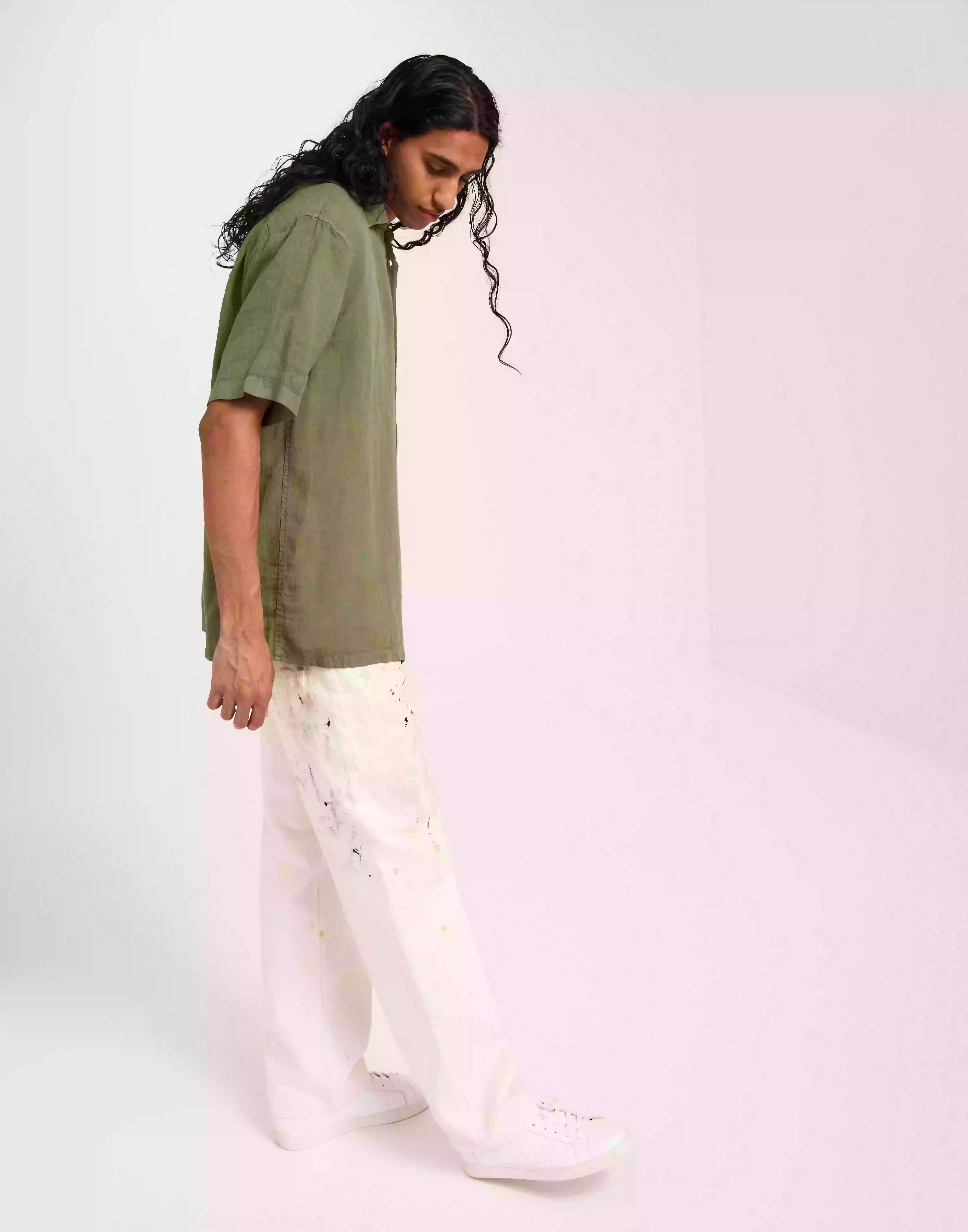Mads Nørgaard Dyed Linen Victor Shirt SS Kortärmade skjortor Olivine