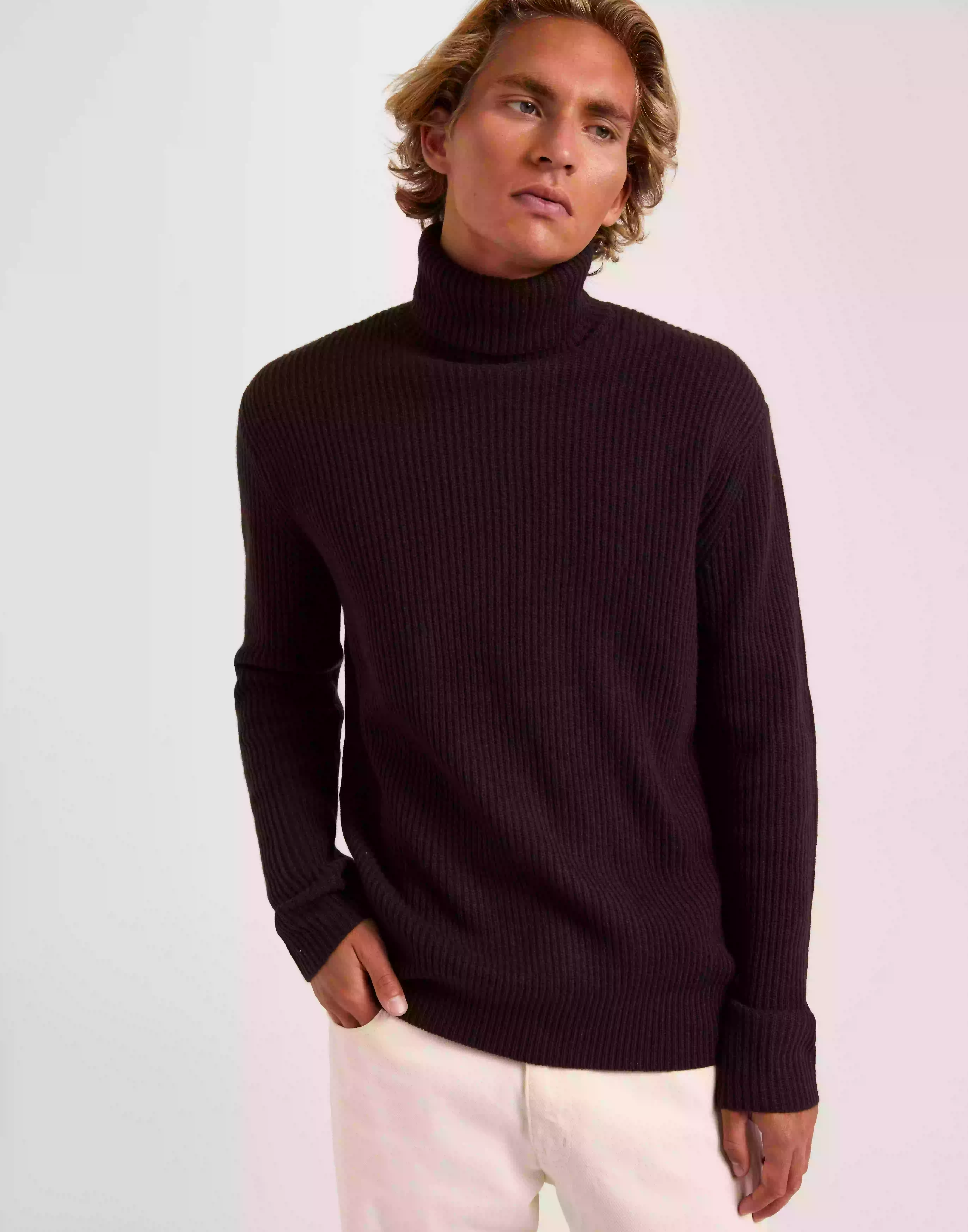 Les Deux Eddie Wool Rib Rollneck Knit Pologensere Brown