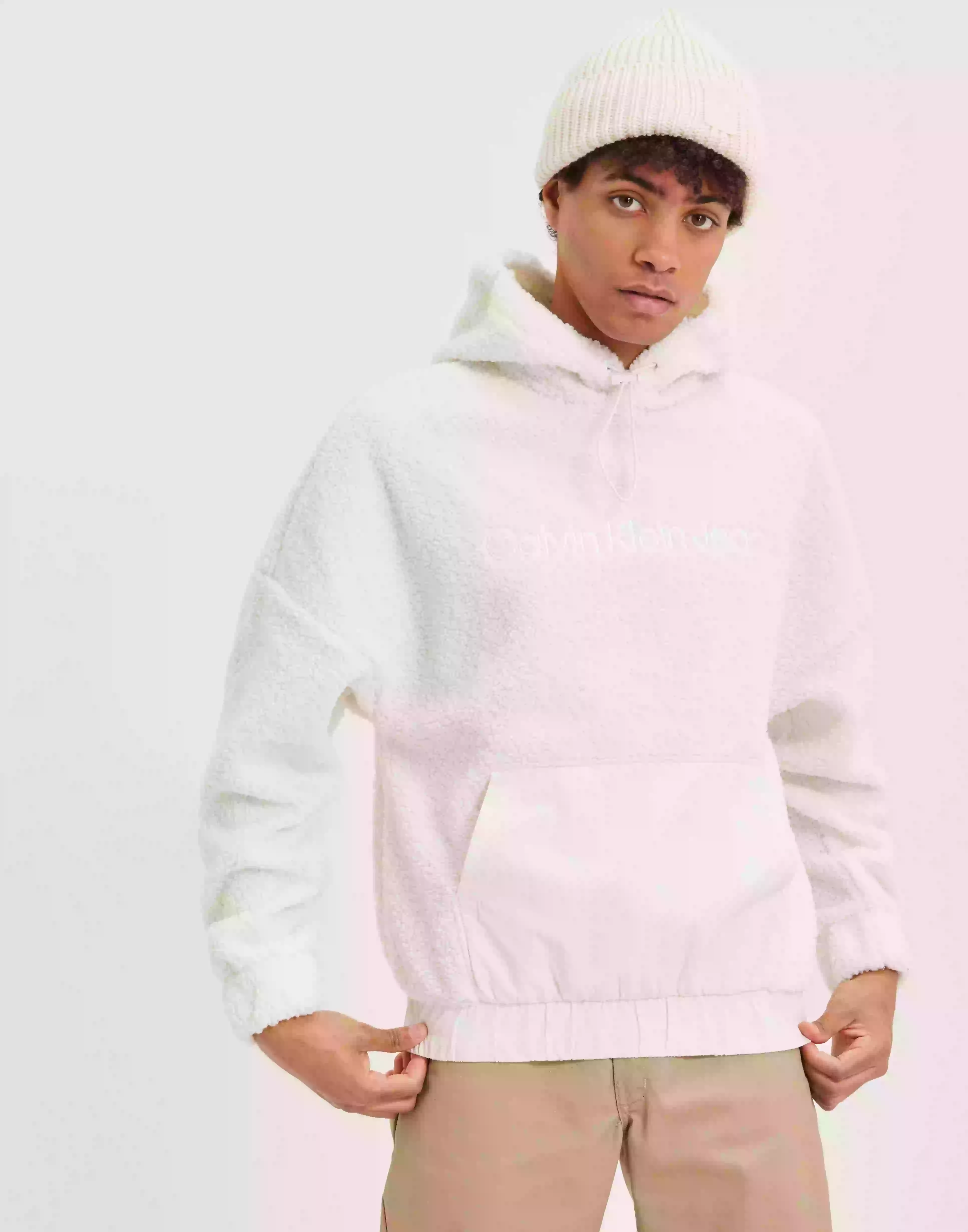 Calvin Klein Jeans Sherpa Mix Media Hoodie Hoodies Ivory