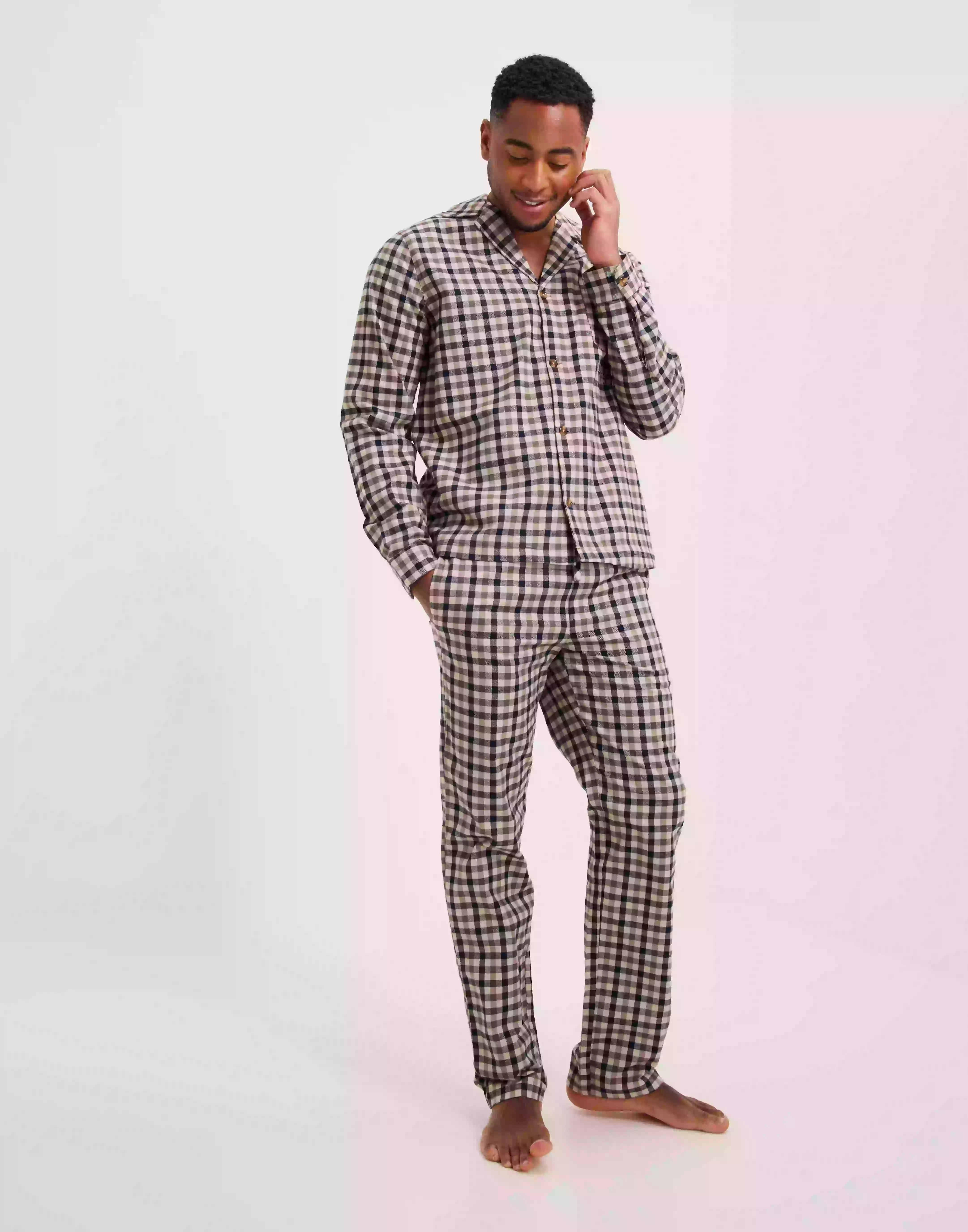 Les Deux Ludwig Flannel Pyjama Shirt & pants Pyjamas Dark Navy Check