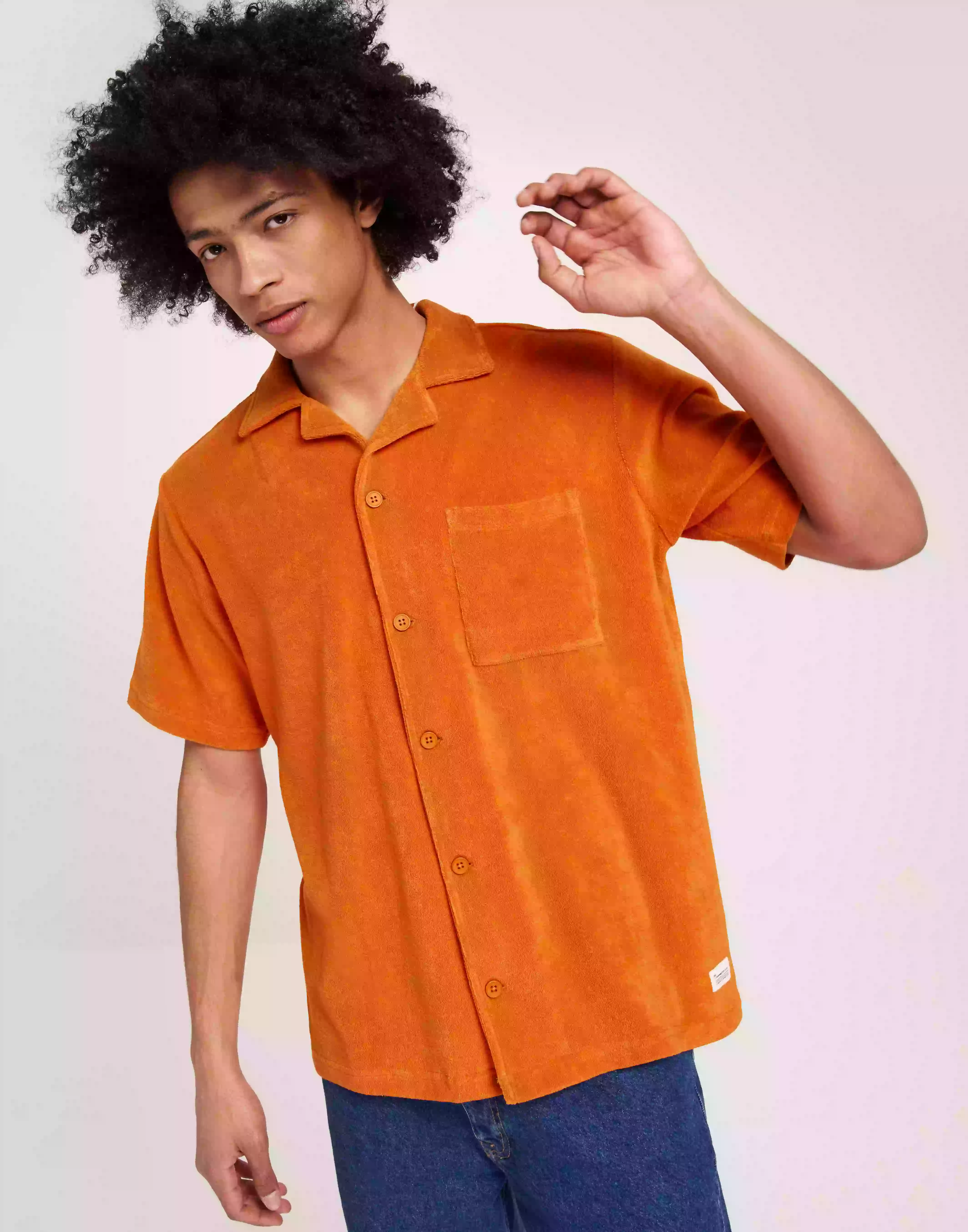 KnowledgeCotton Apparel Terry loose short sleeve shirt - GOTS2/Vegan Kortärmade skjortor Orange