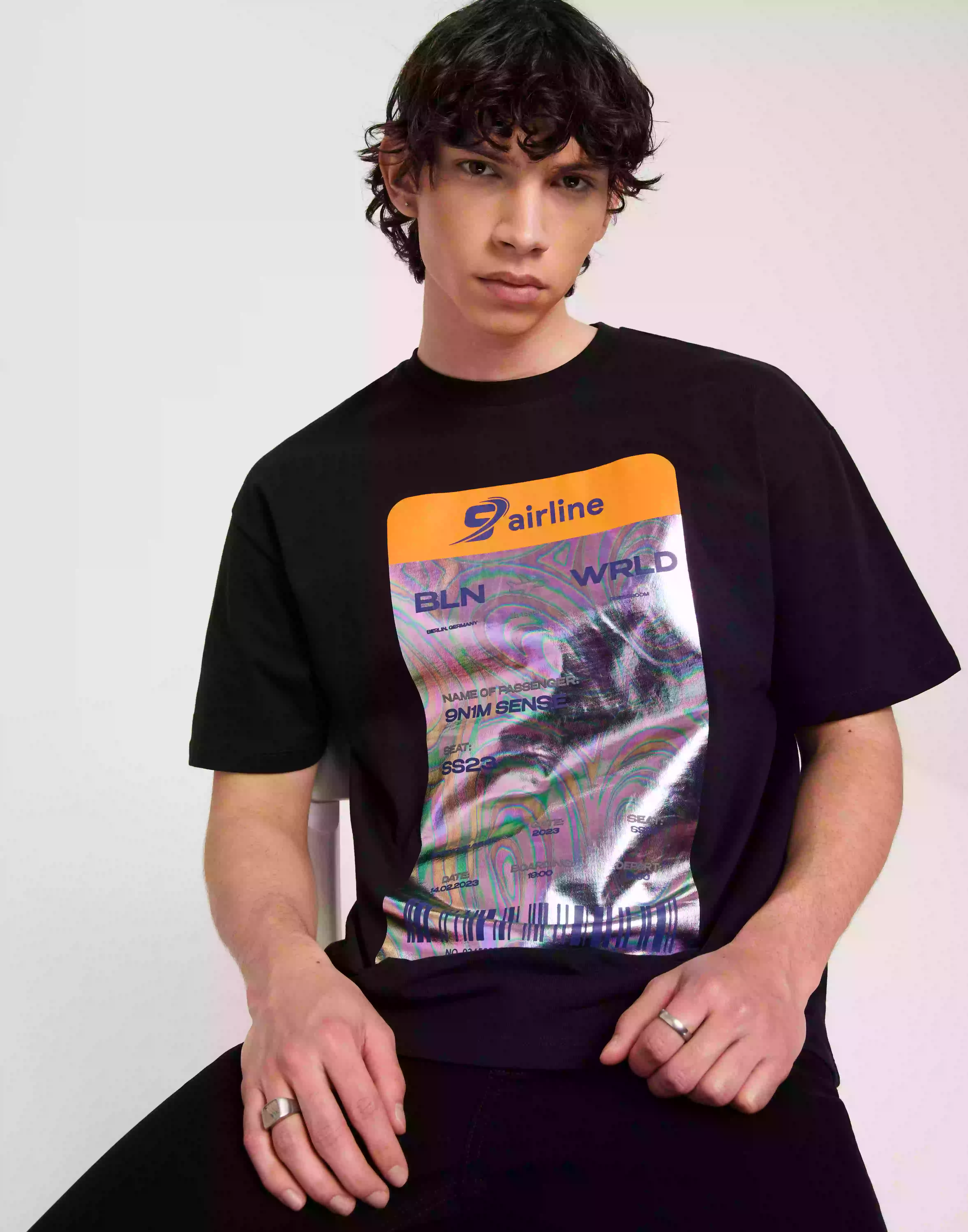 9N1M SENSE. Sense Airline T-Shirt T-shirts med tryck Black